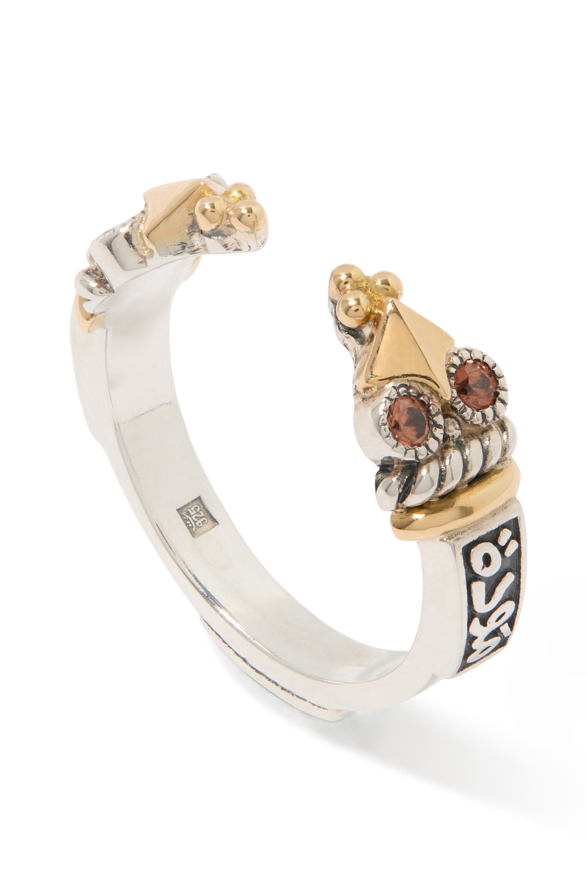 Tribal Calligraphy Ring, 18K Yellow Gold & Sterling Silver with Zircon