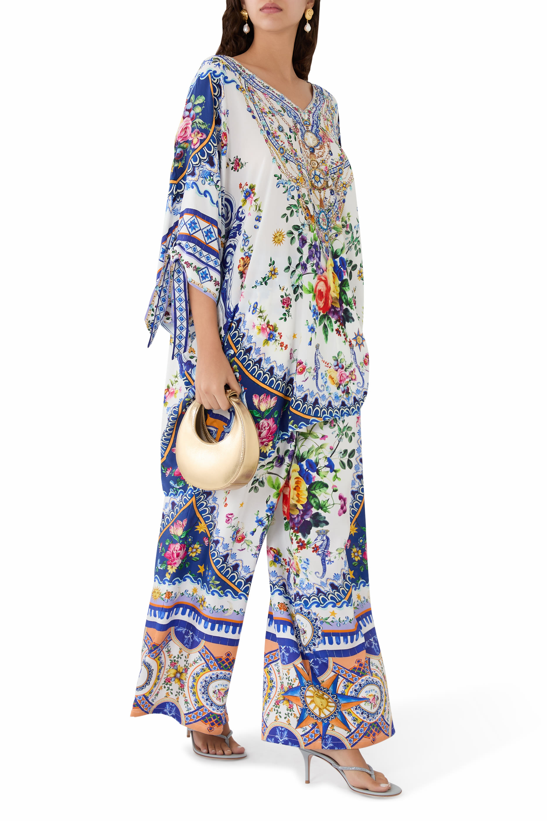 Tie Sleeve Short V Neck Kaftan