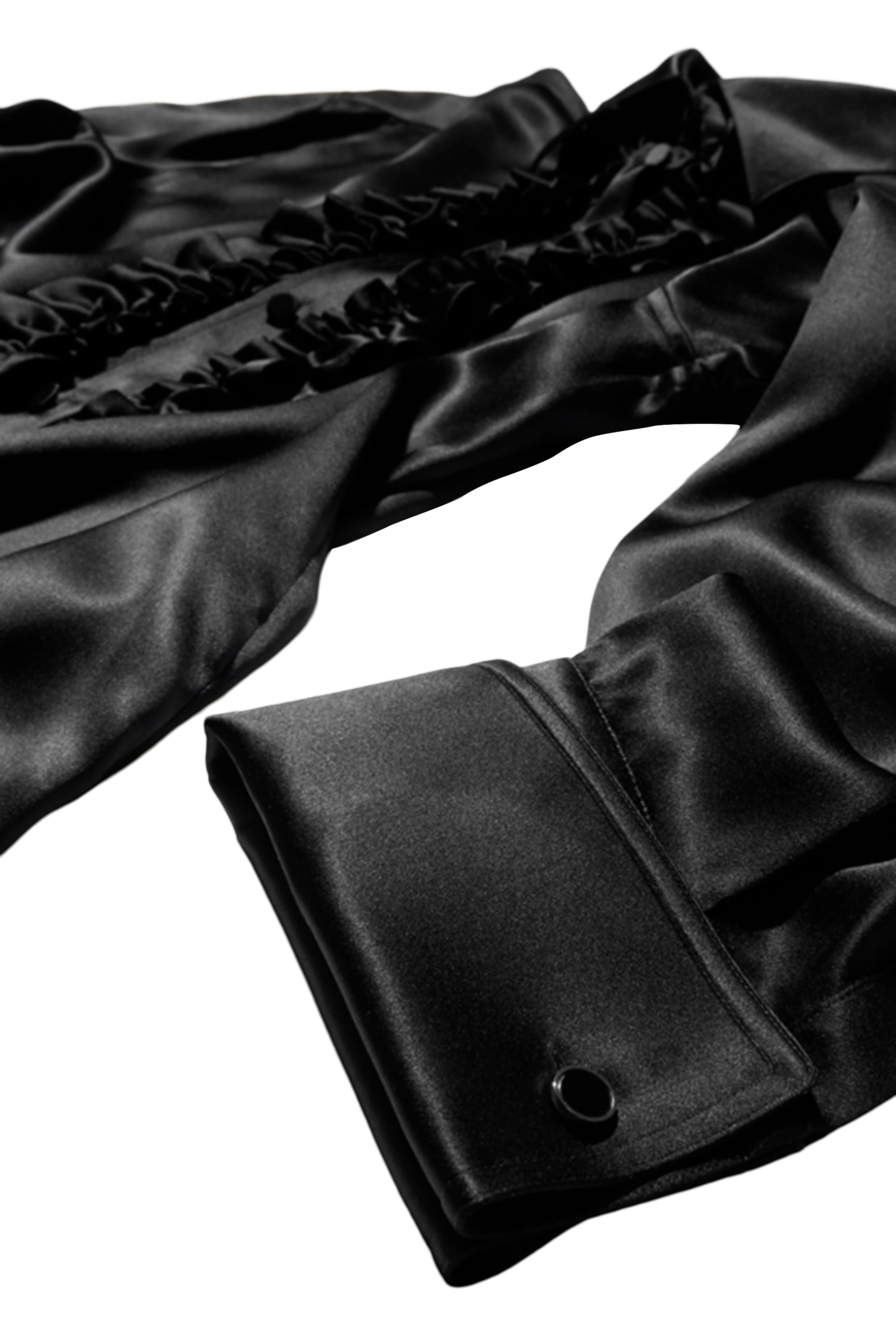  Silk Satin Shirt with Rouches 