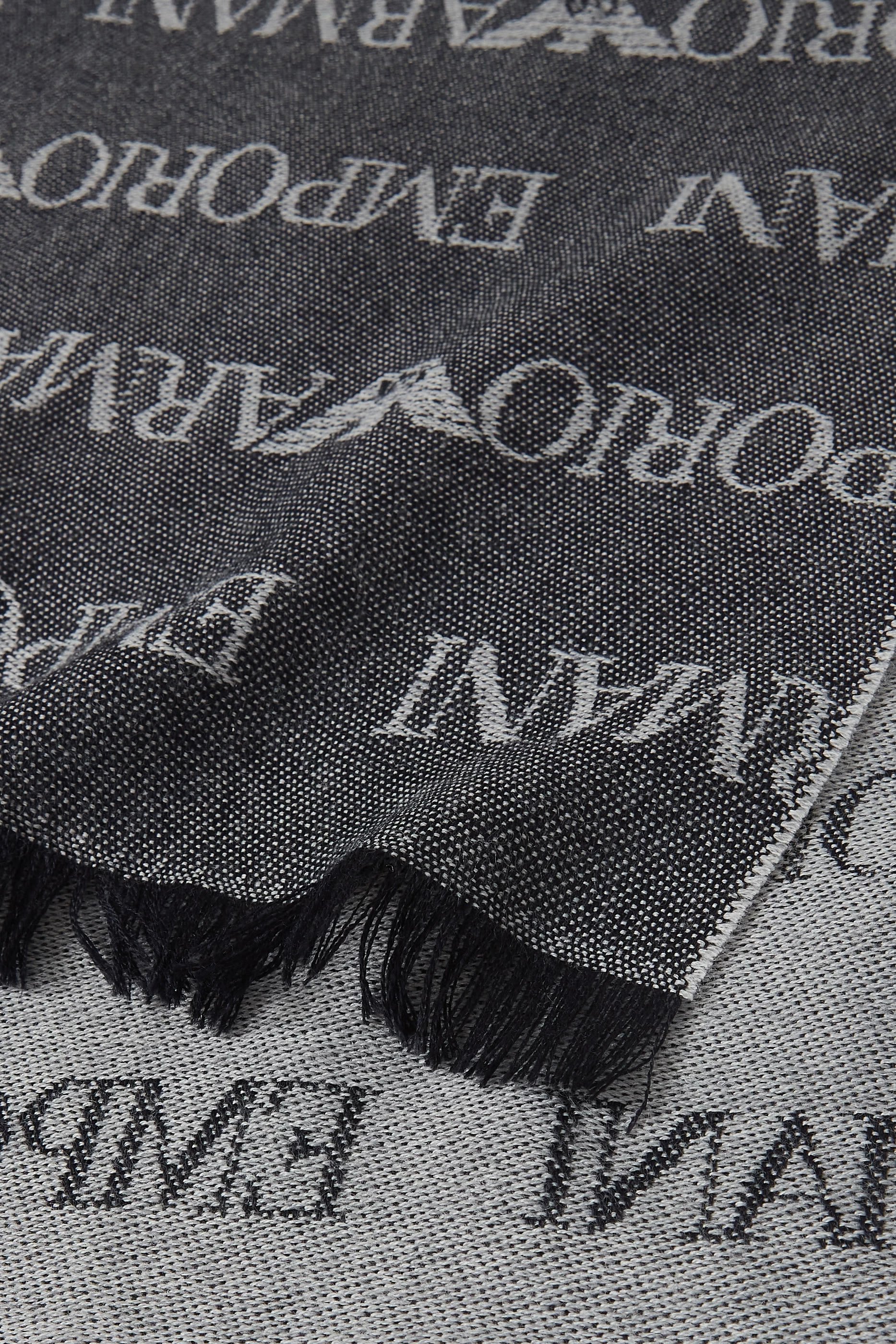 Jacquard Logo Lettering and Fringes Virgin-Wool Blend Scarf