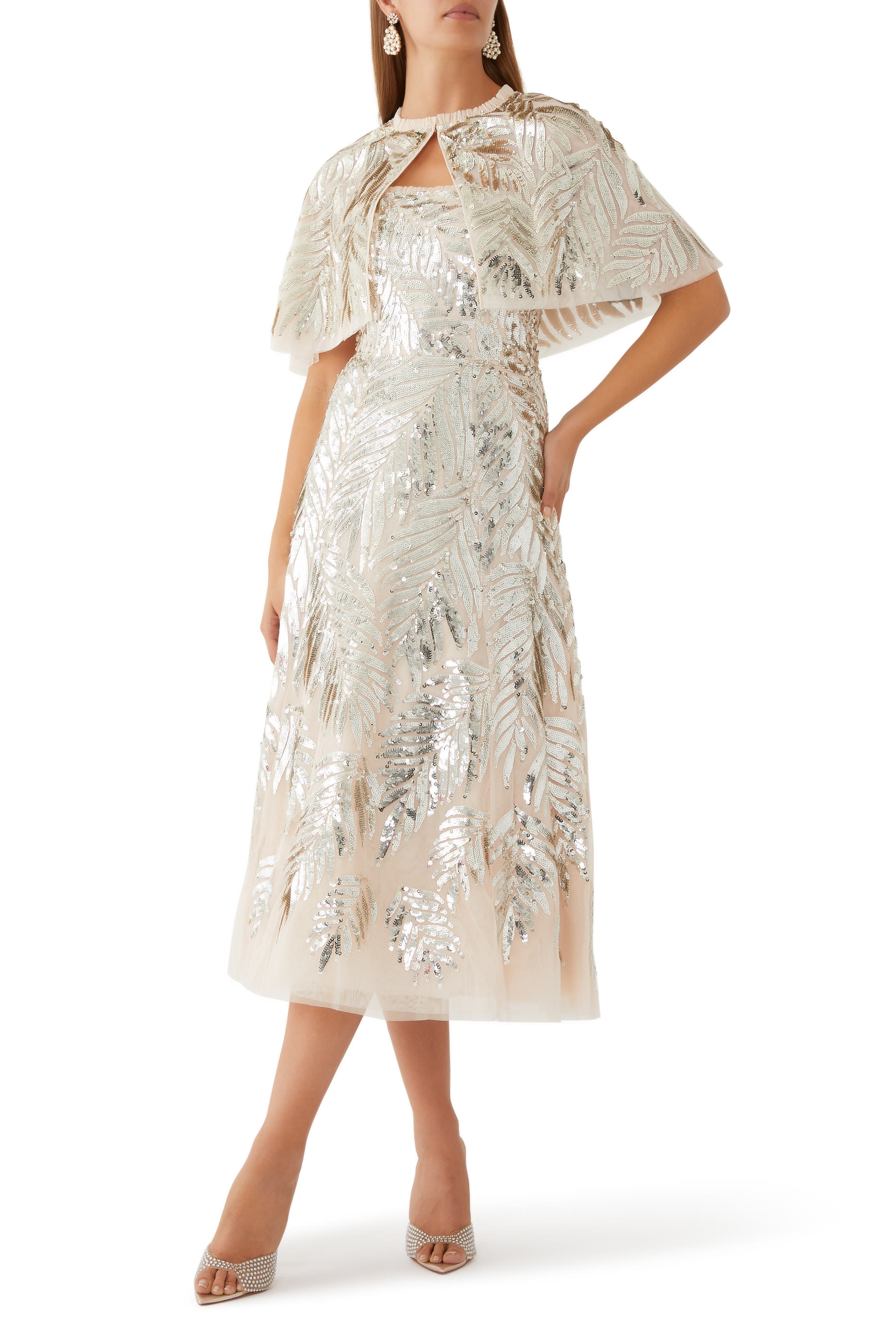 Feather Sequin Short Open Cape