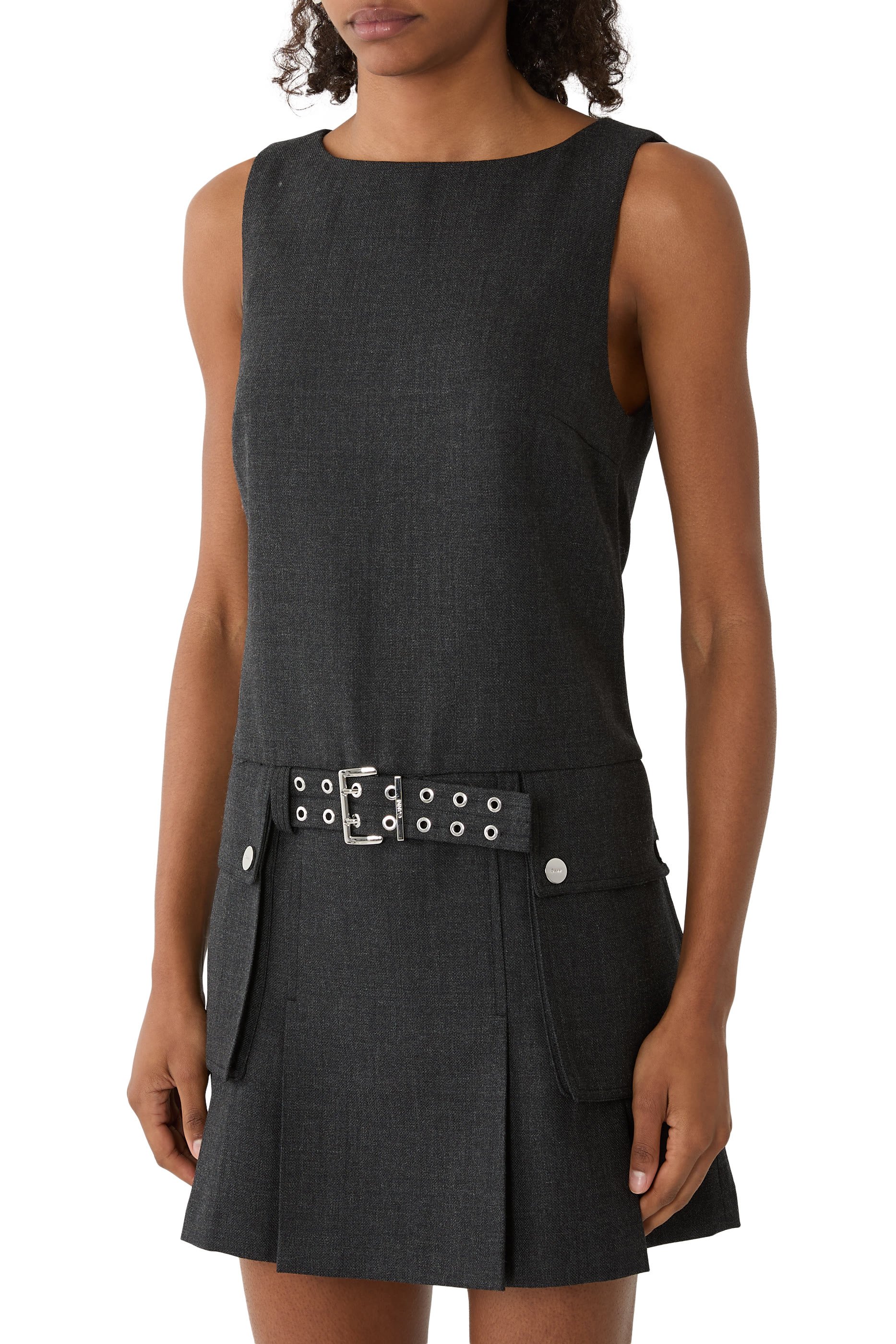  Wool Suiting Belted Mini Dress