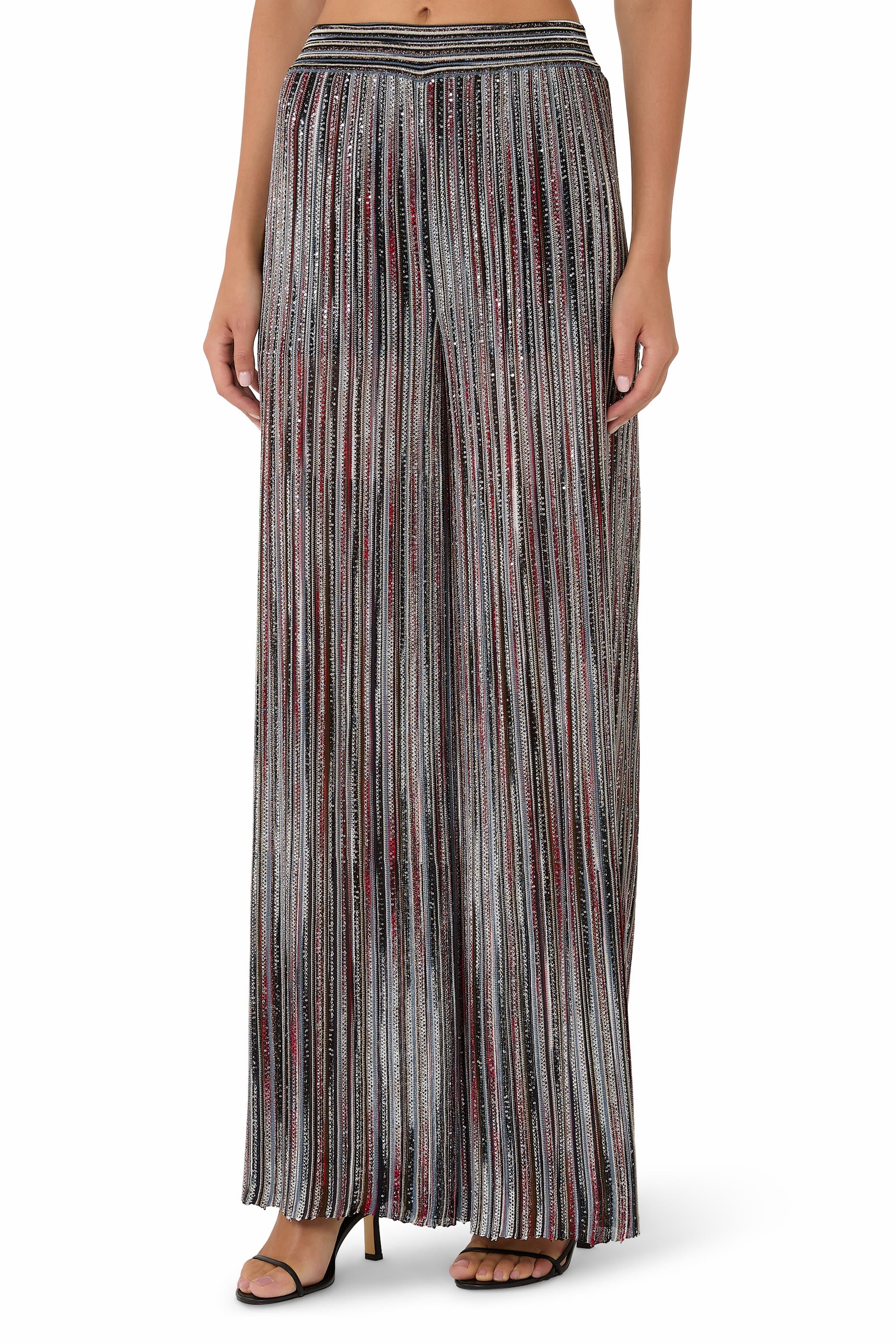 Wide Chevron Lam&eacute; Viscose Trousers