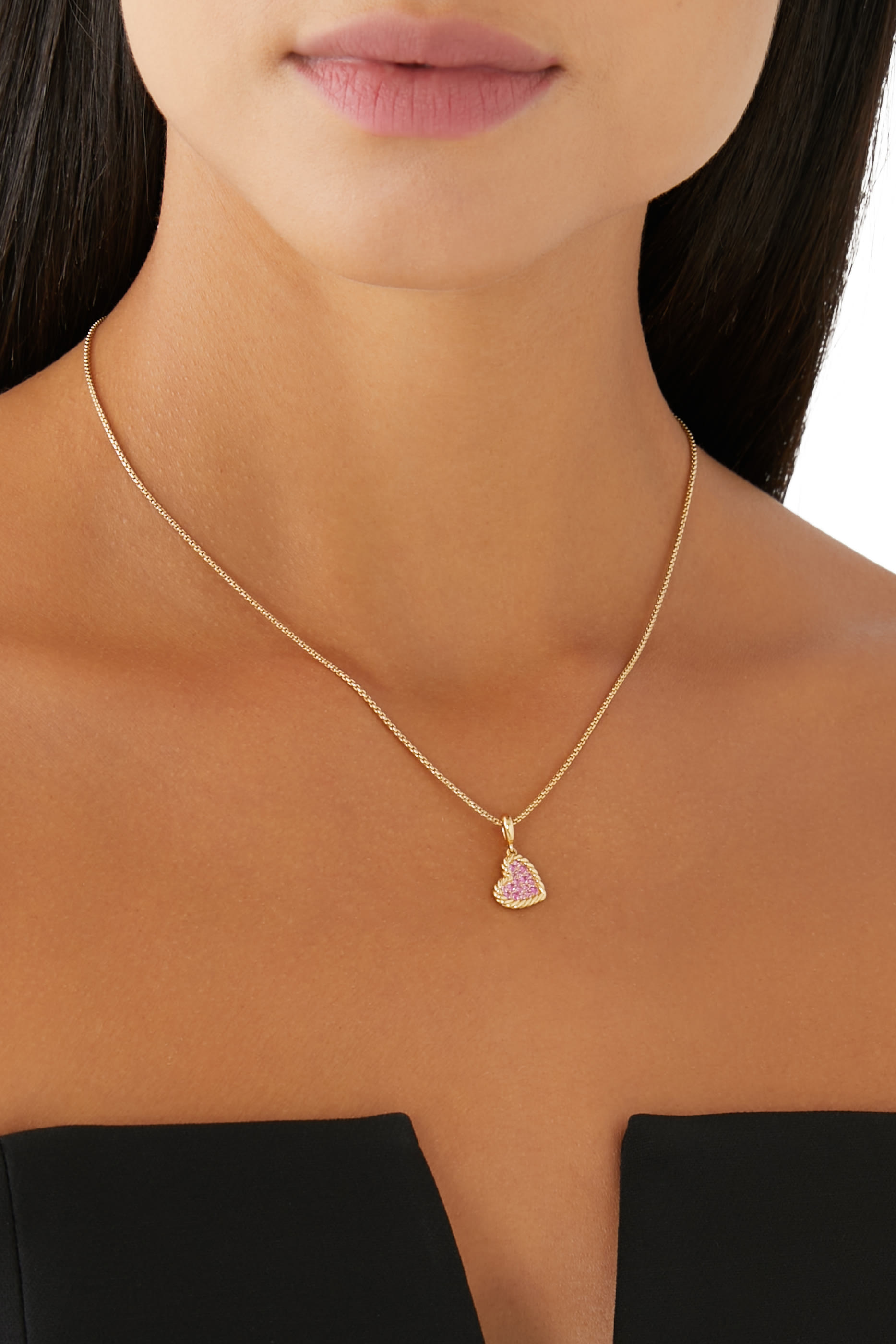 Elements Heart Pendant, 18K Yellow Gold & Pav&eacute; Pink Sapphires