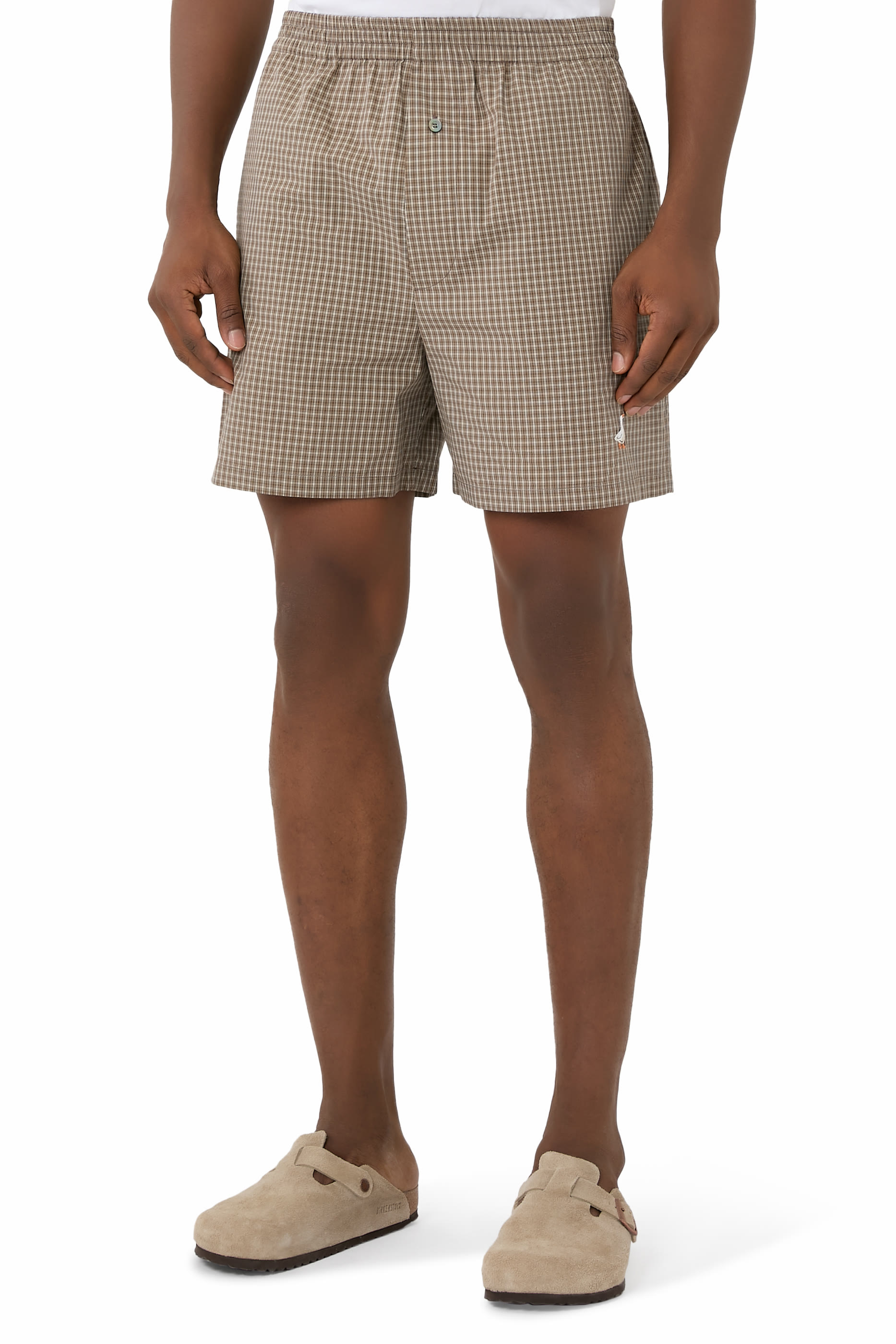 Goose Embroidered Striped Poplin Shorts