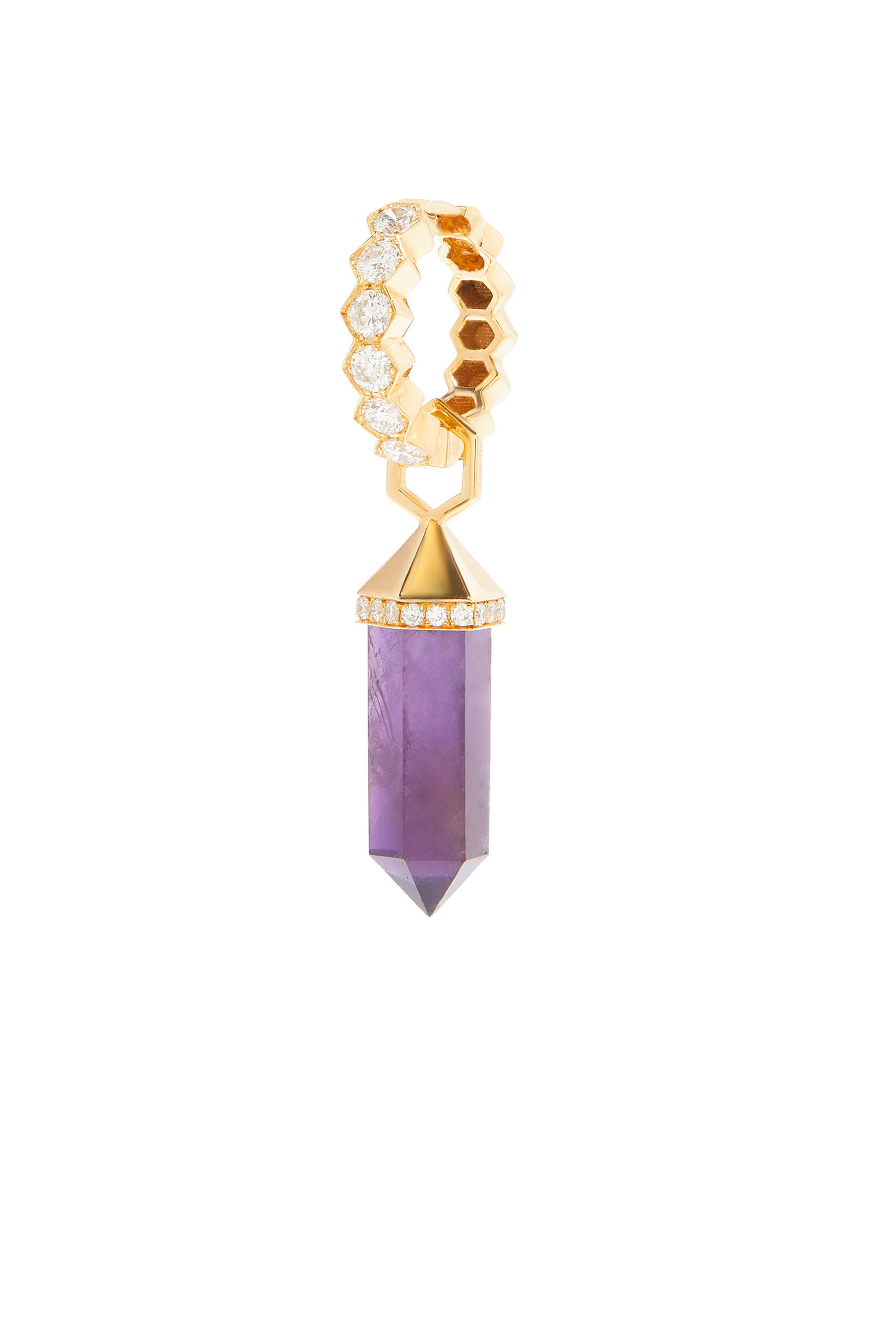 Small Vertical Chakra Single Earring, 18k Yellow Gold with Diamonds & Amethyst