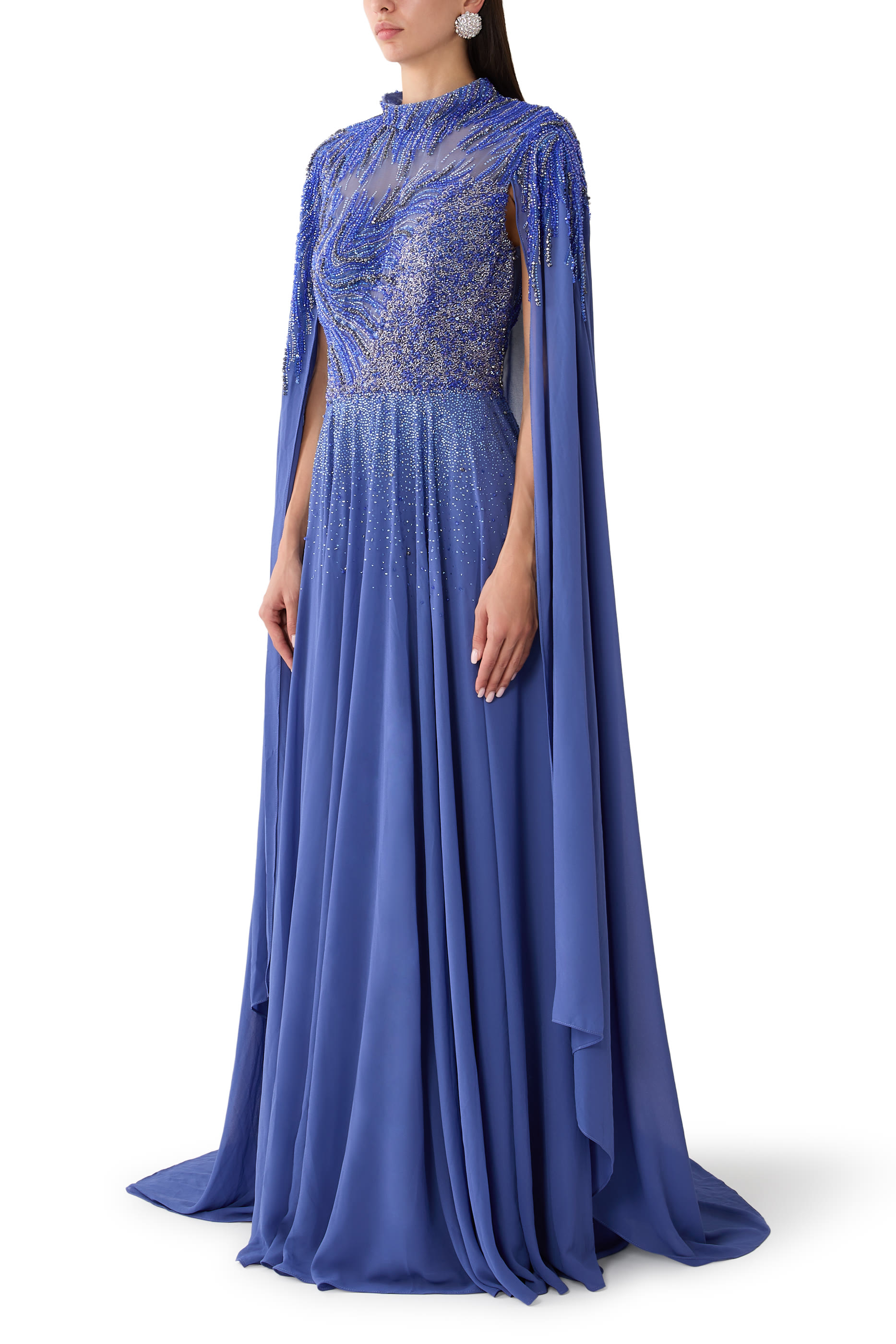 Beaded Cape Sleeves A-Line Dress 