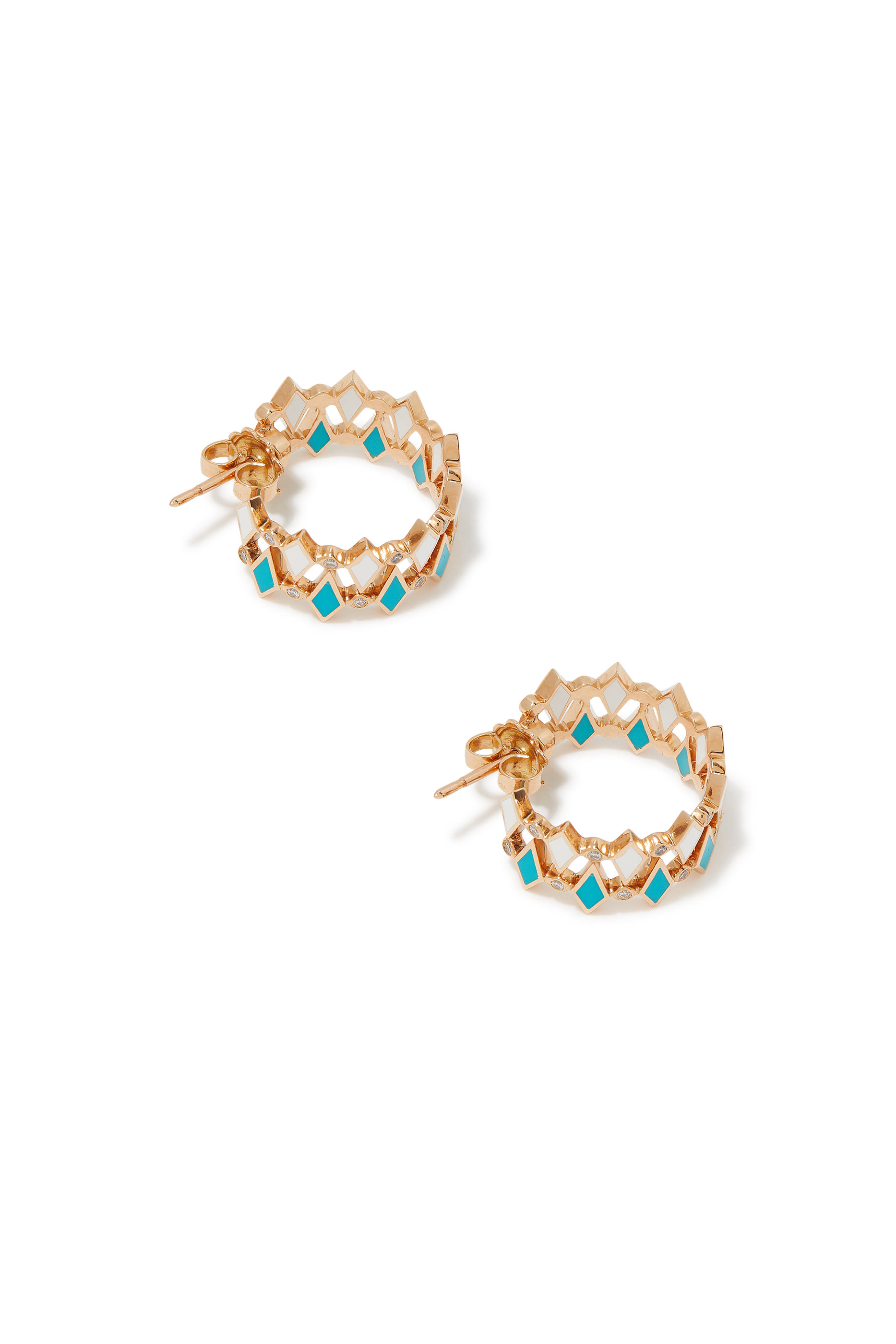 Mosaic Double Hoop Earrings, 18k Rose Gold with Diamonds