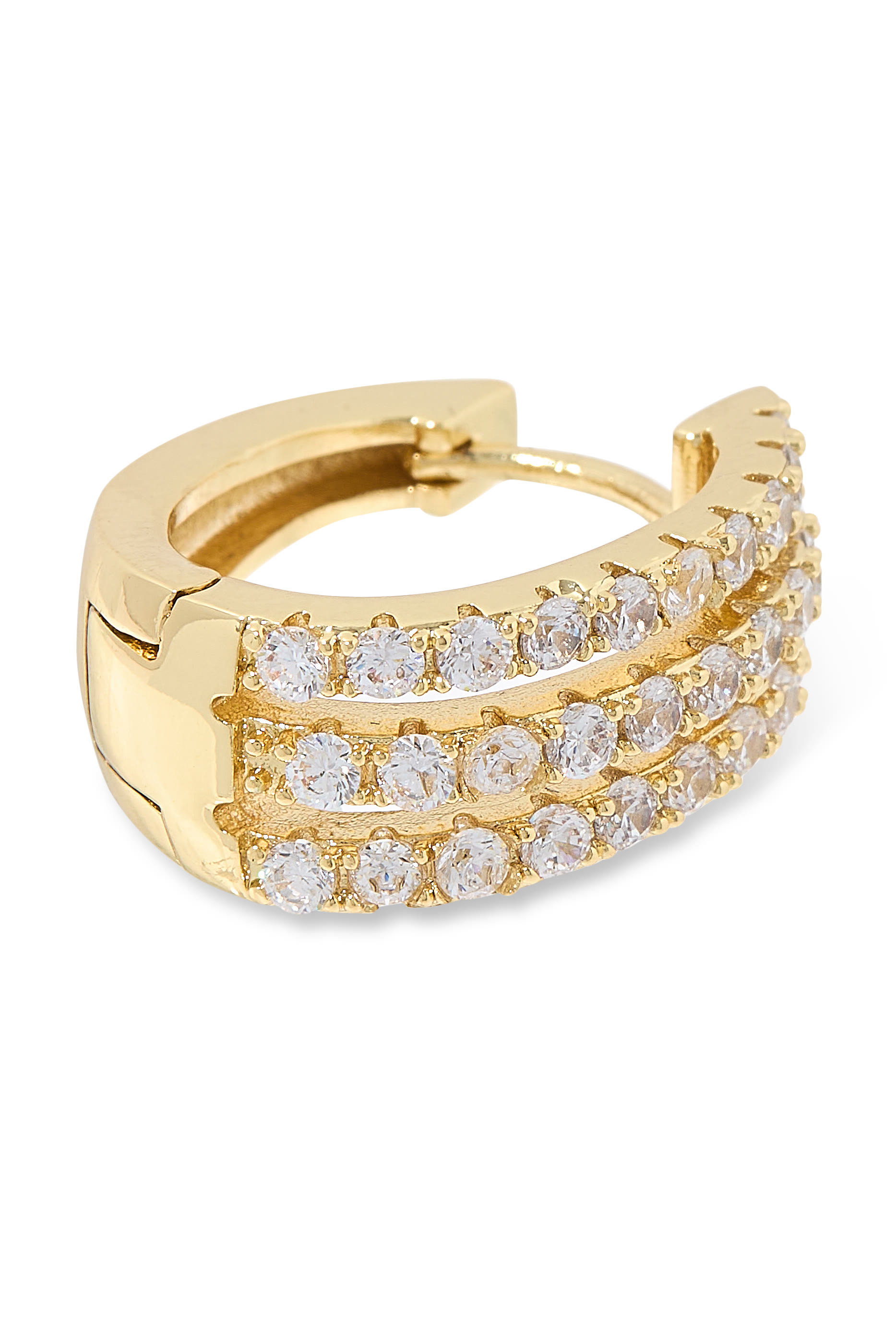  Mini Huggie Hoop Earrings, 14K Gold Plated Brass & Cubic Zirconia