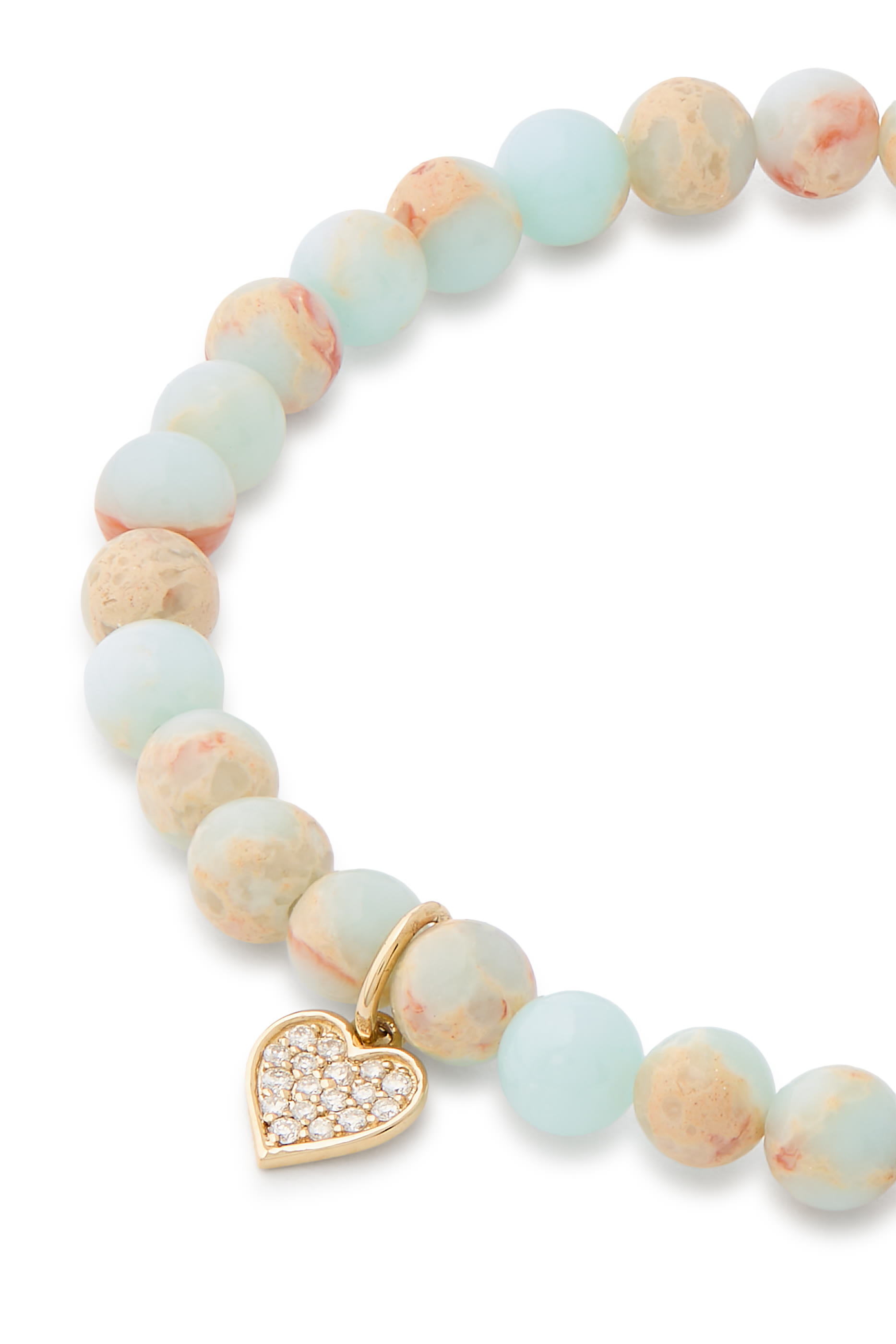 Kids Mini Heart on Impression Jasper Bracelet, 14k Yellow Gold & Diamonds
