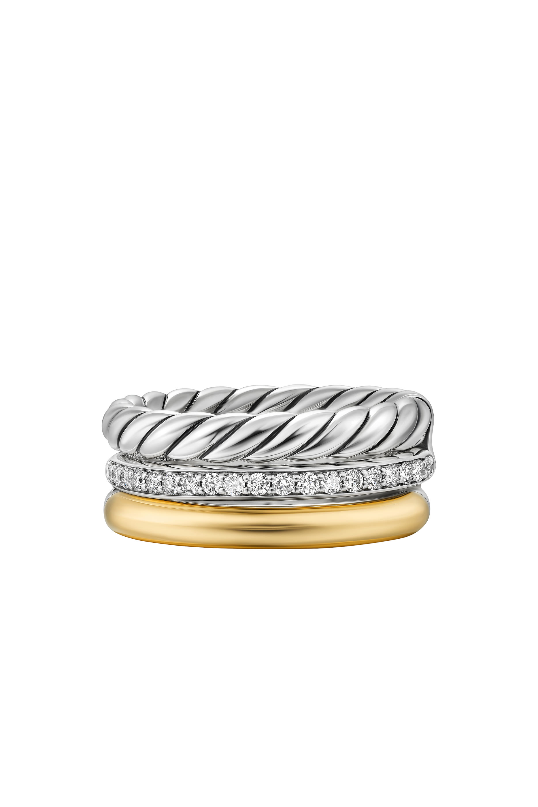 DY Mercer® Three Row Ring, Sterling Silver with 18k Yellow Gold & Diamonds