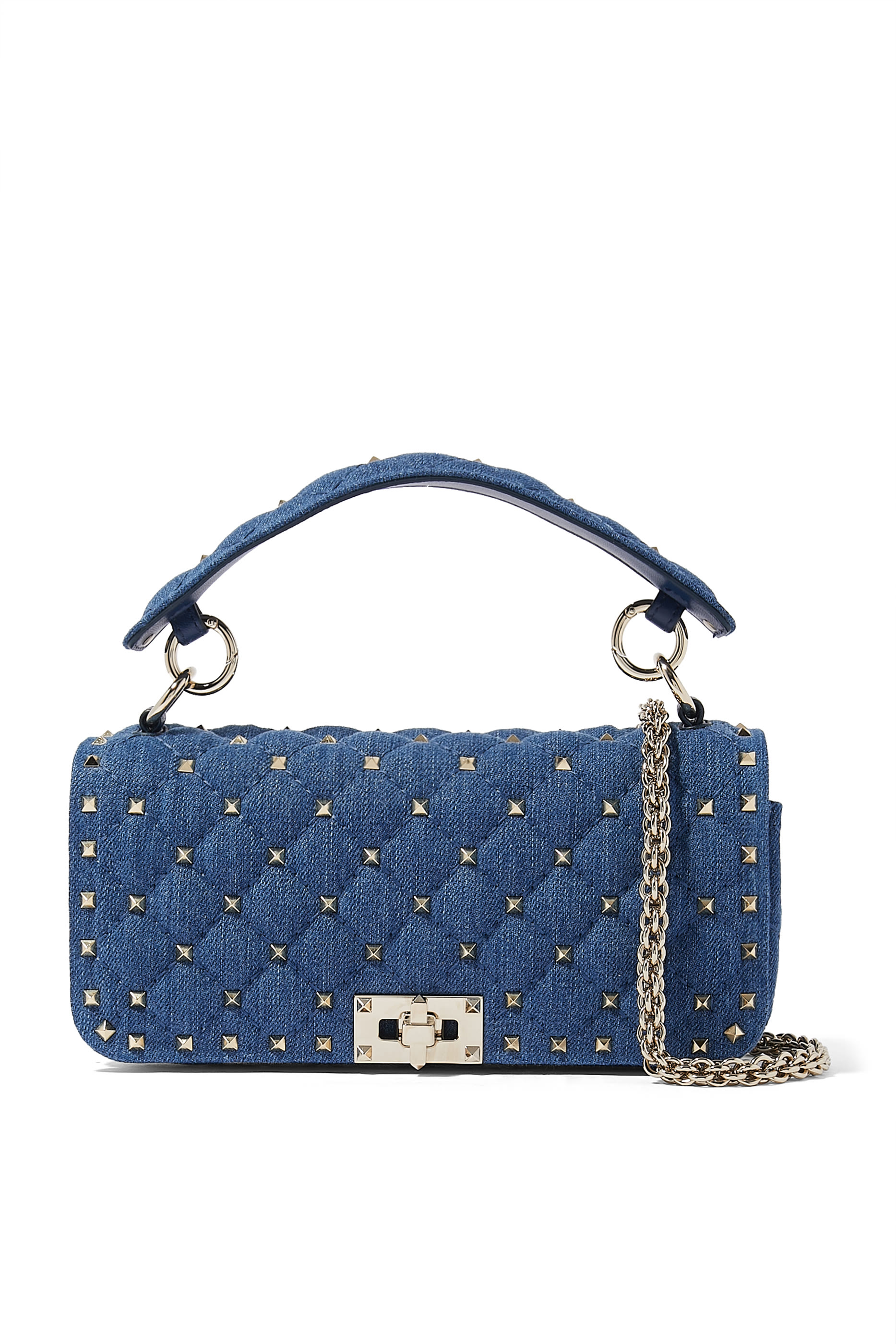 Denim Rockstud Spike Shoulder Bag