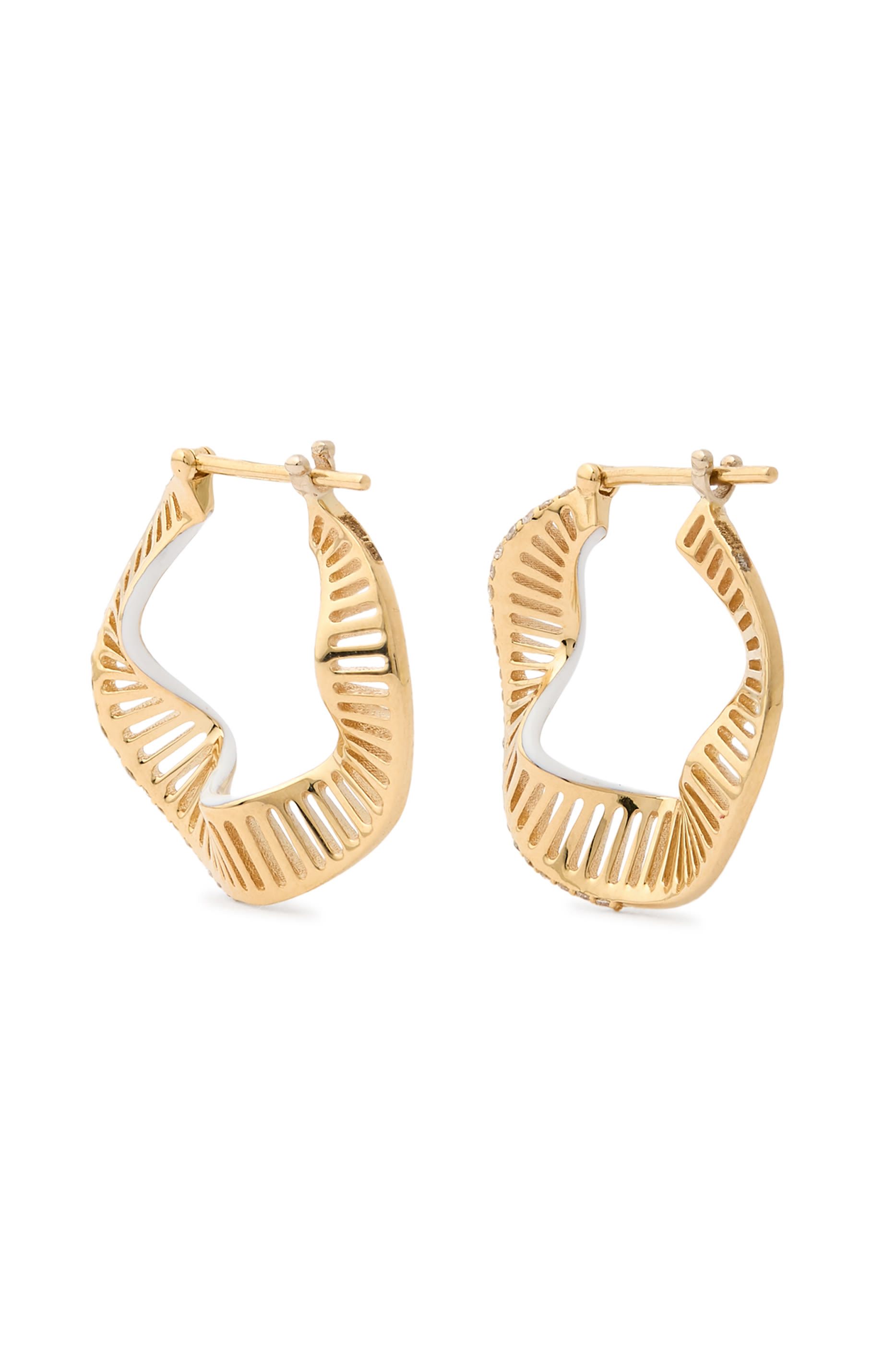 Waves Hoops Earrings, 18K Yellow Gold, Enamel & Diamonds