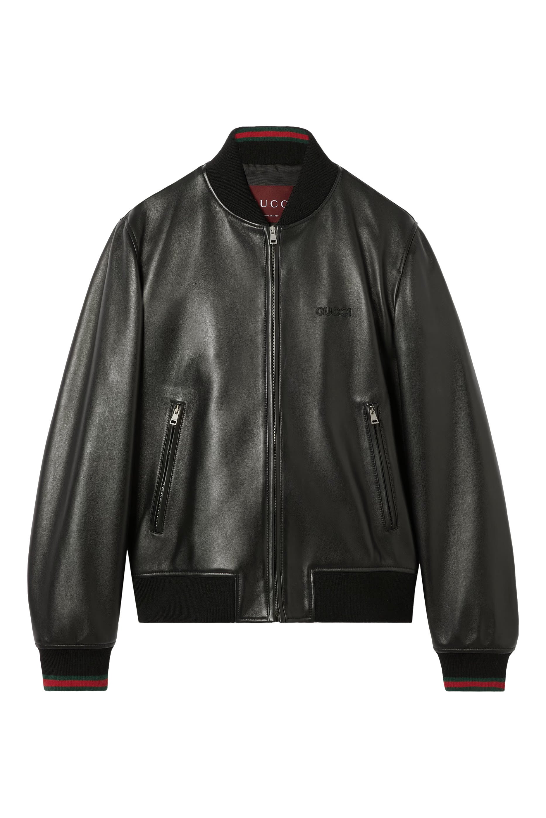 Leather Bomber Jacket with Web