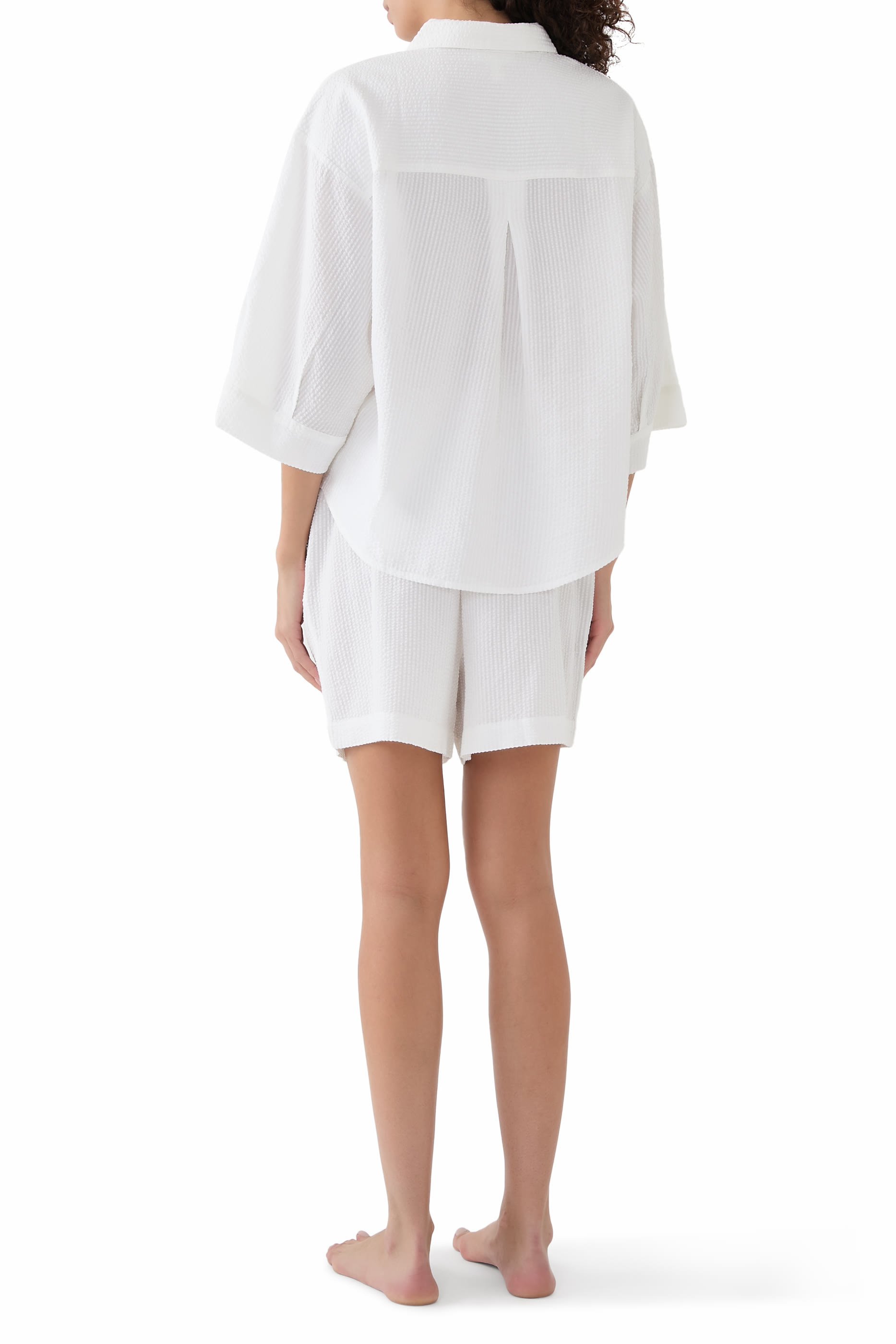 Oversized Shortie Pajama Set Organic Cotton Seersucker