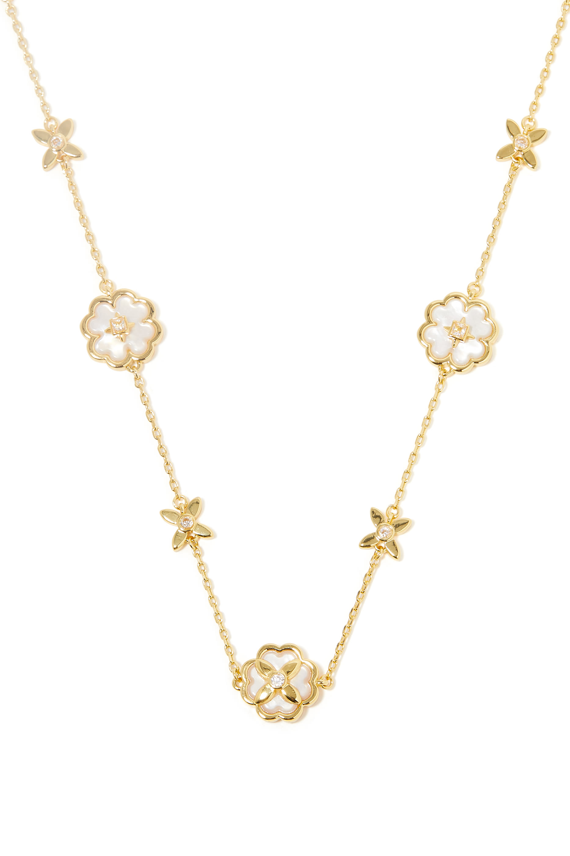 Heritage Bloom Scatter Necklace, Plated Metal & Mother of Pearl