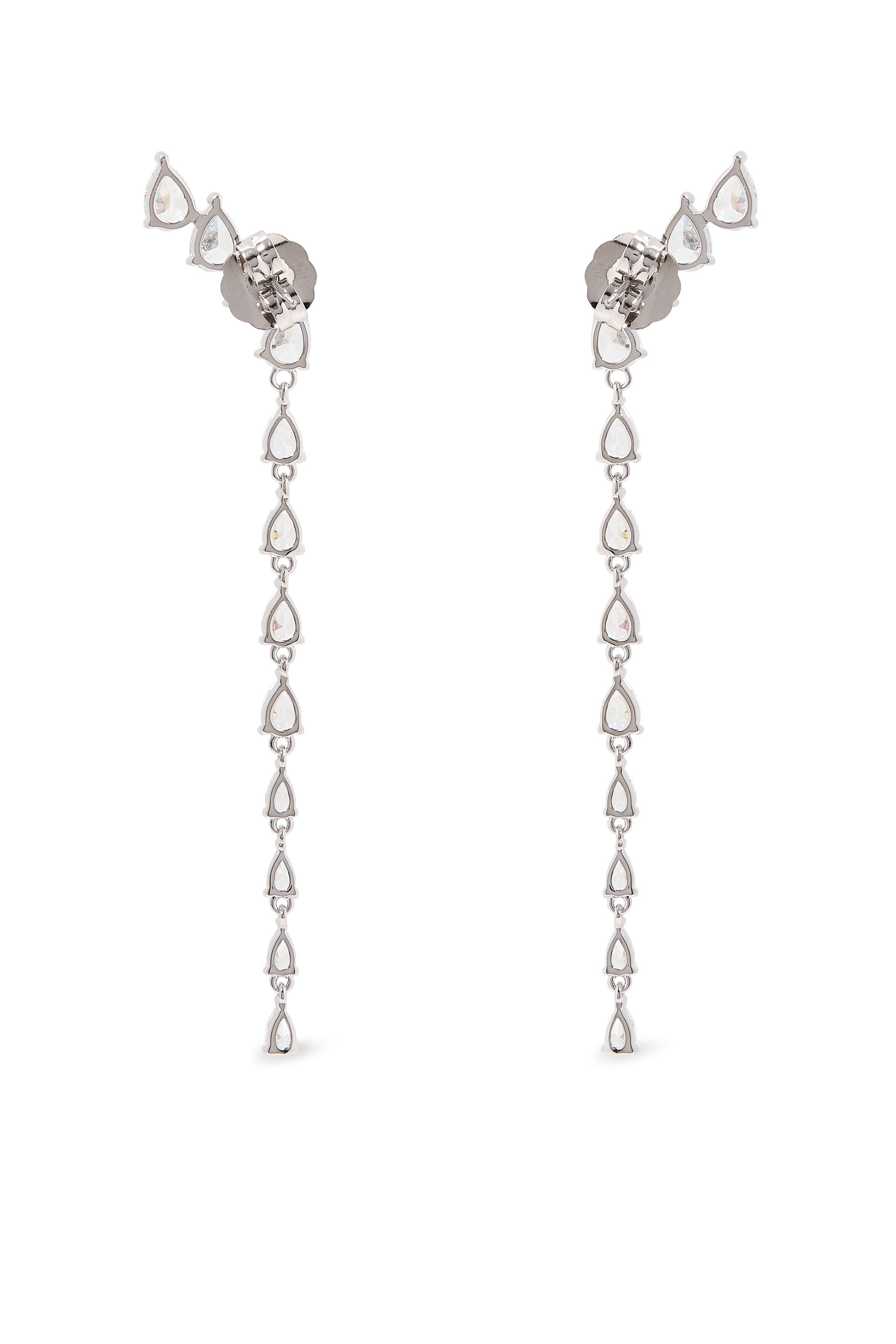 Linear Drop Earrings, Rhodium Plated Brass &  Cubic Zirconia