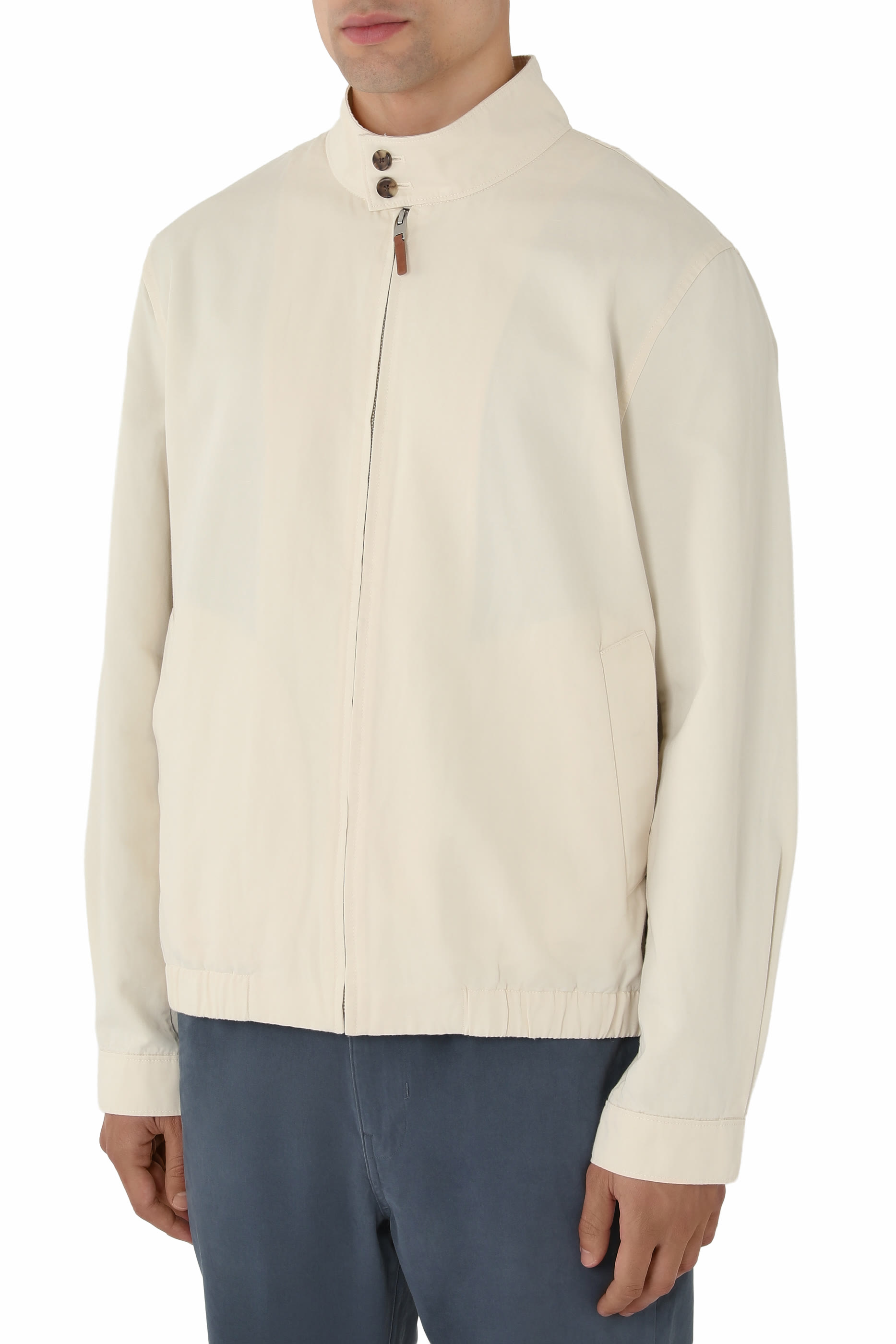 Italian Cotton-Linen Band-Collar Bomber Jacket