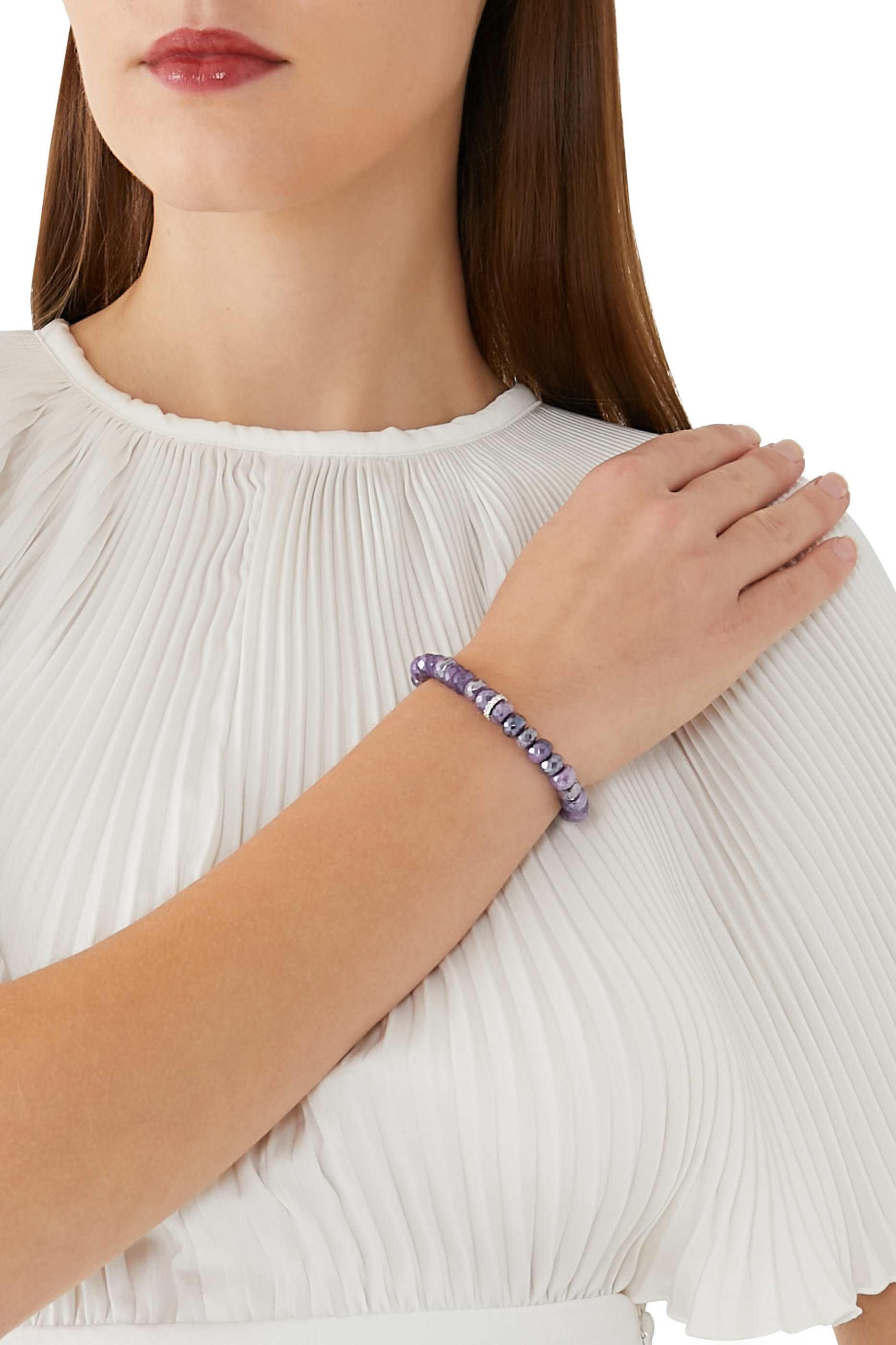 Small Cocktail Eternity Bracelet, 14K White Gold with Purple Moonstone & Diamonds