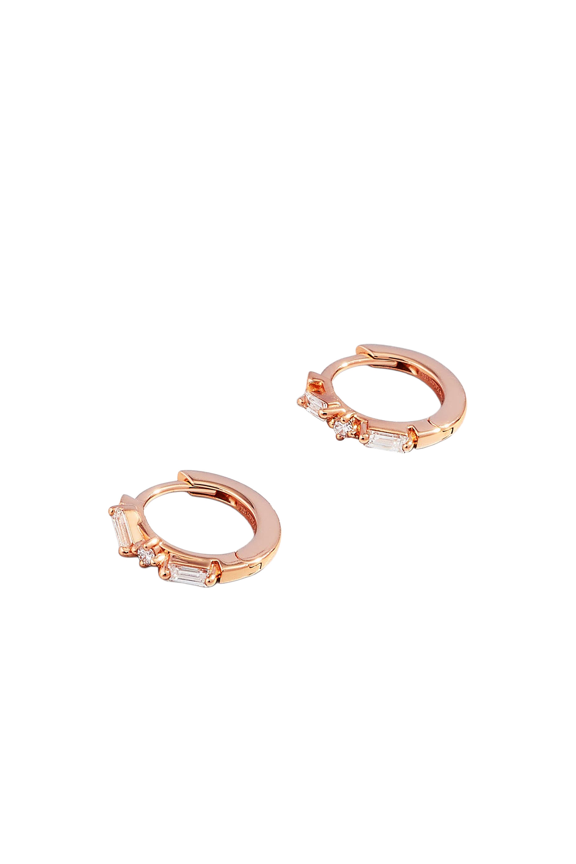 Thin Mix Diamond Huggies, 18K Rose Gold