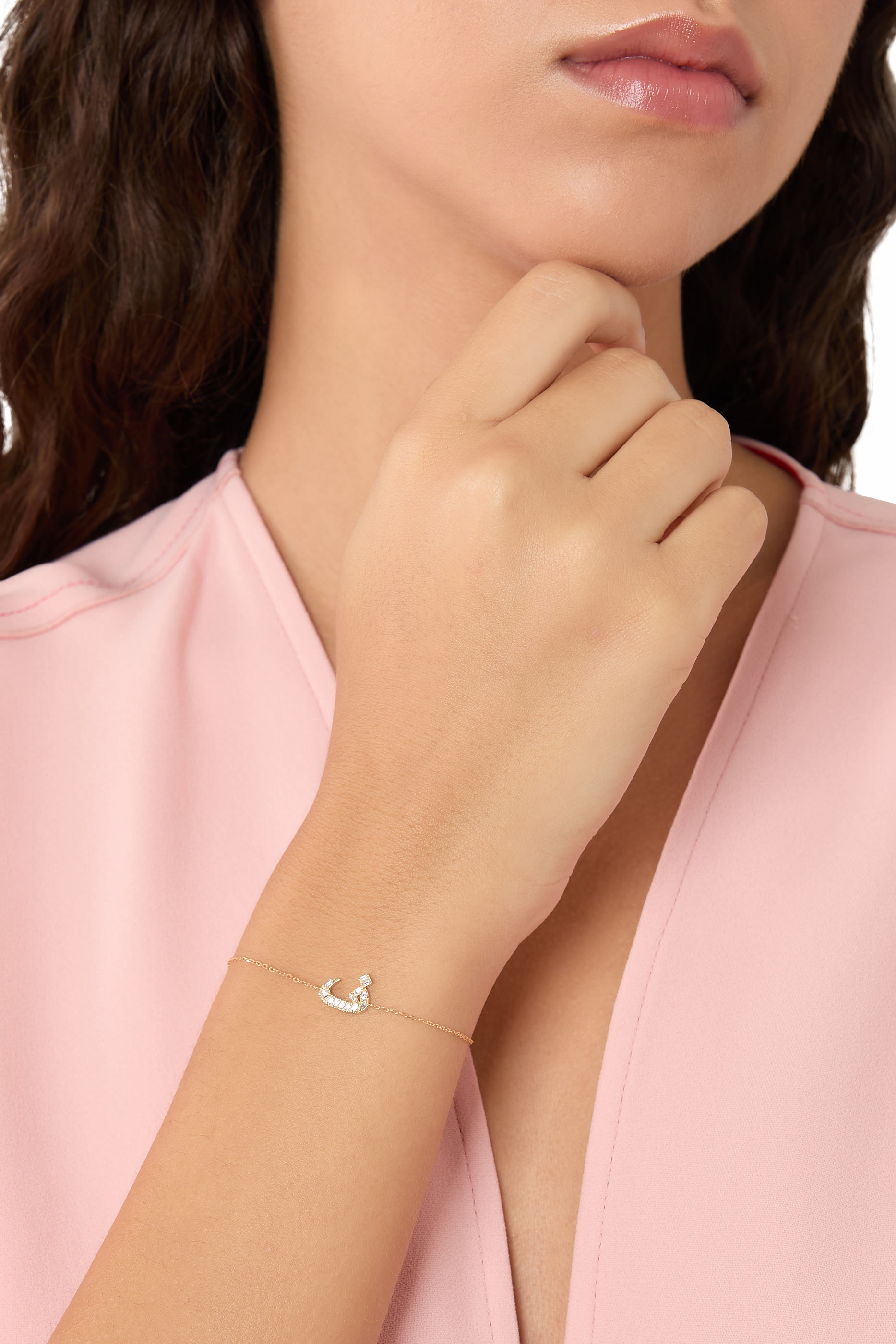 OULA - Letter Faa Bracelet, 18K Yellow Gold & Baguette Diamonds