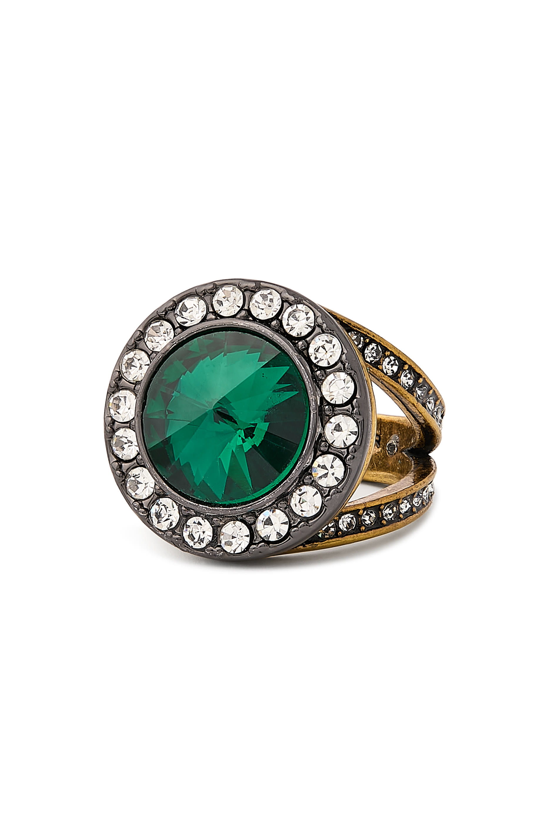 Small Octavia Ring, Brass & Glass, Cubic Zirconia