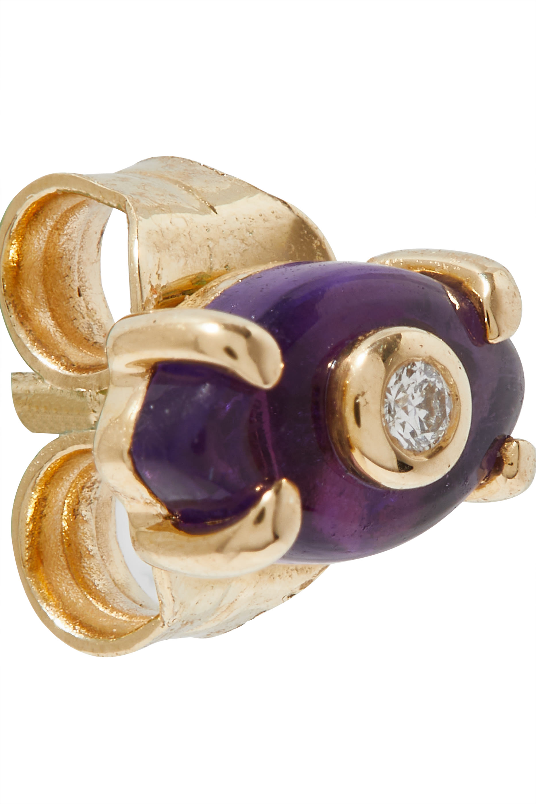 Evil Eye Stud Single Earring, 14k Yellow Gold, Diamond & Amethyst