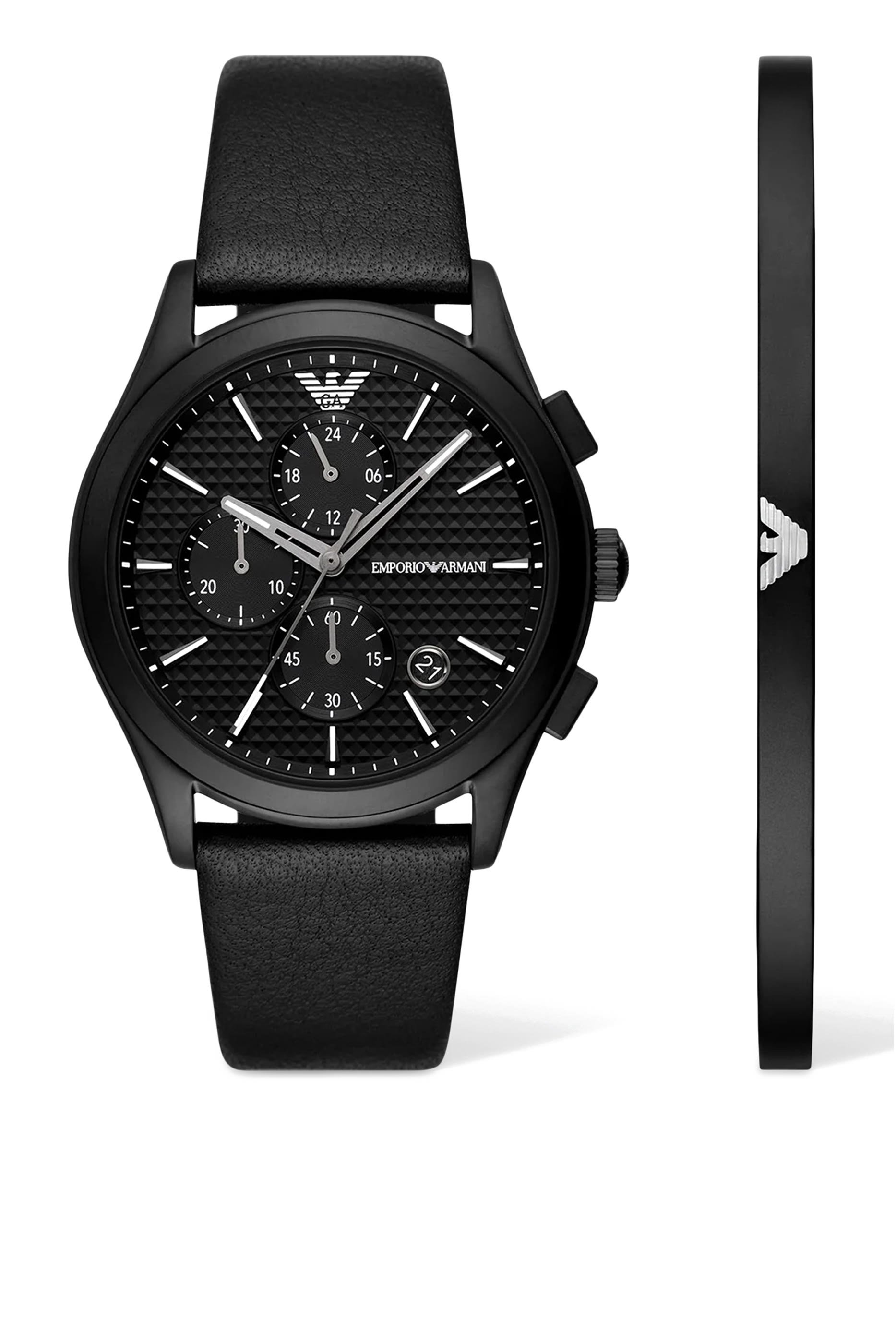Chronograph Leather Watch and Bracelet Set