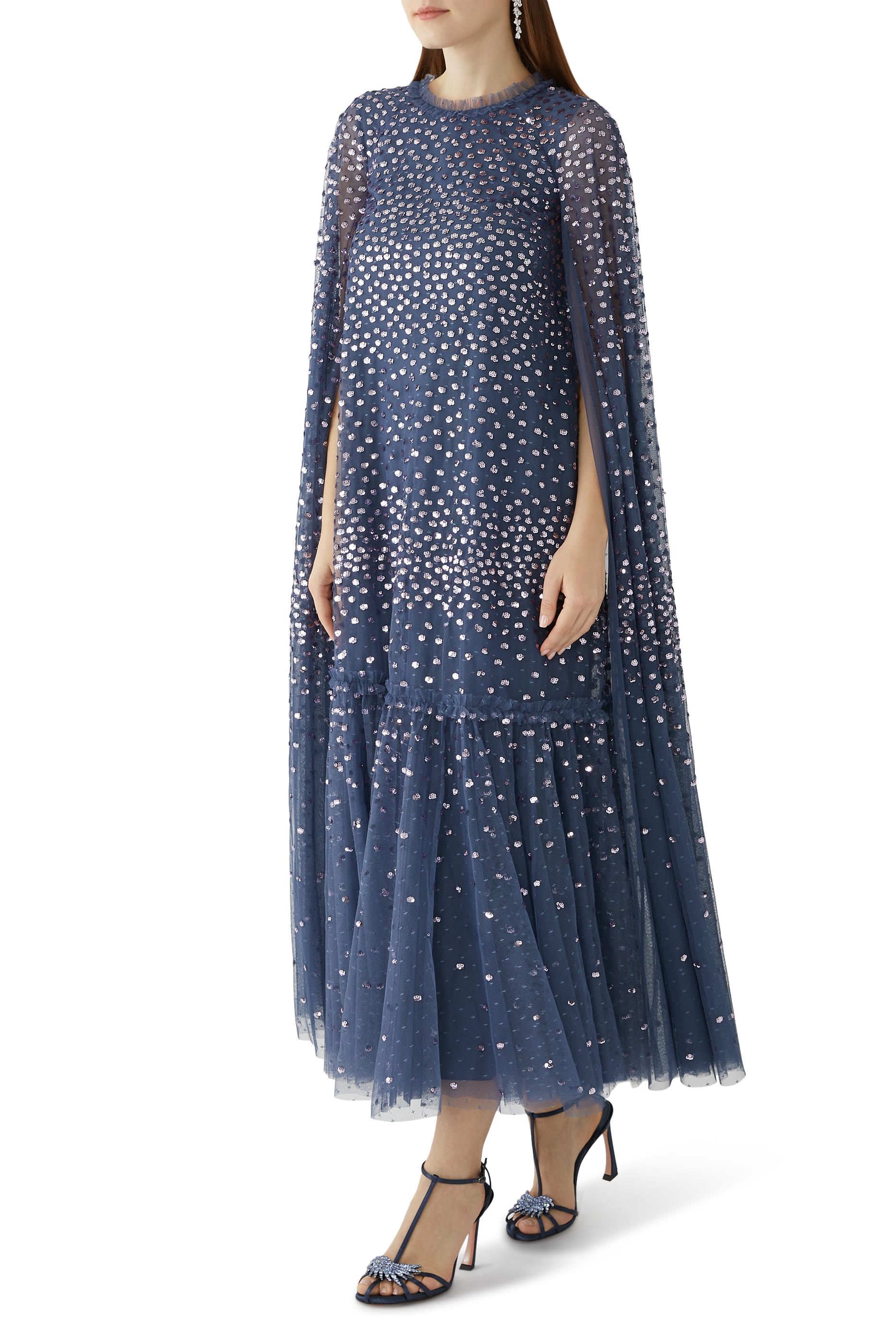 Scatter Dot Cape Tiered Ankle Gown