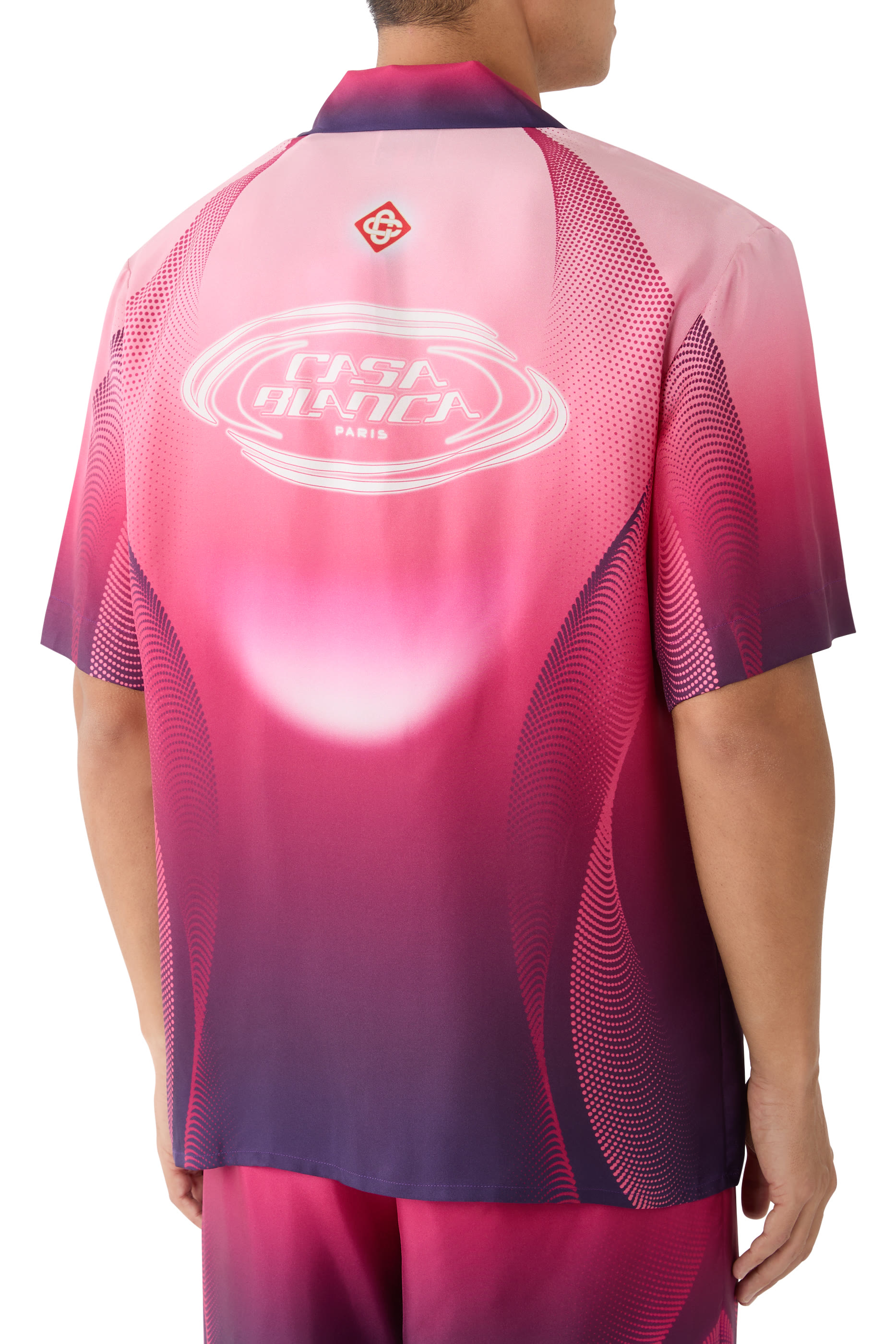 Aubergine Gradient Cuban Collar Short Sleeve Silk Shirt 