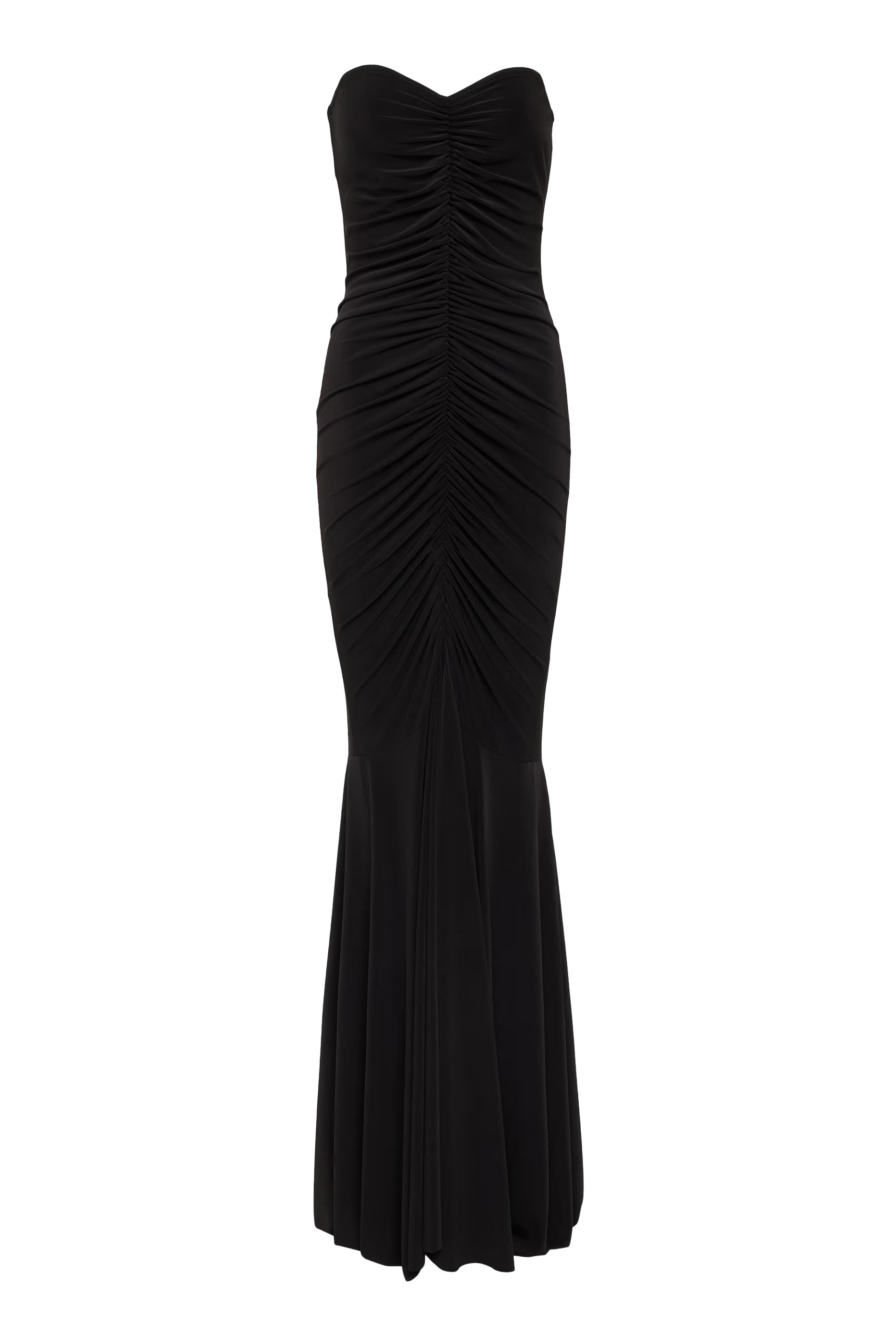 Strapless Shirred Front Fishtail Gown