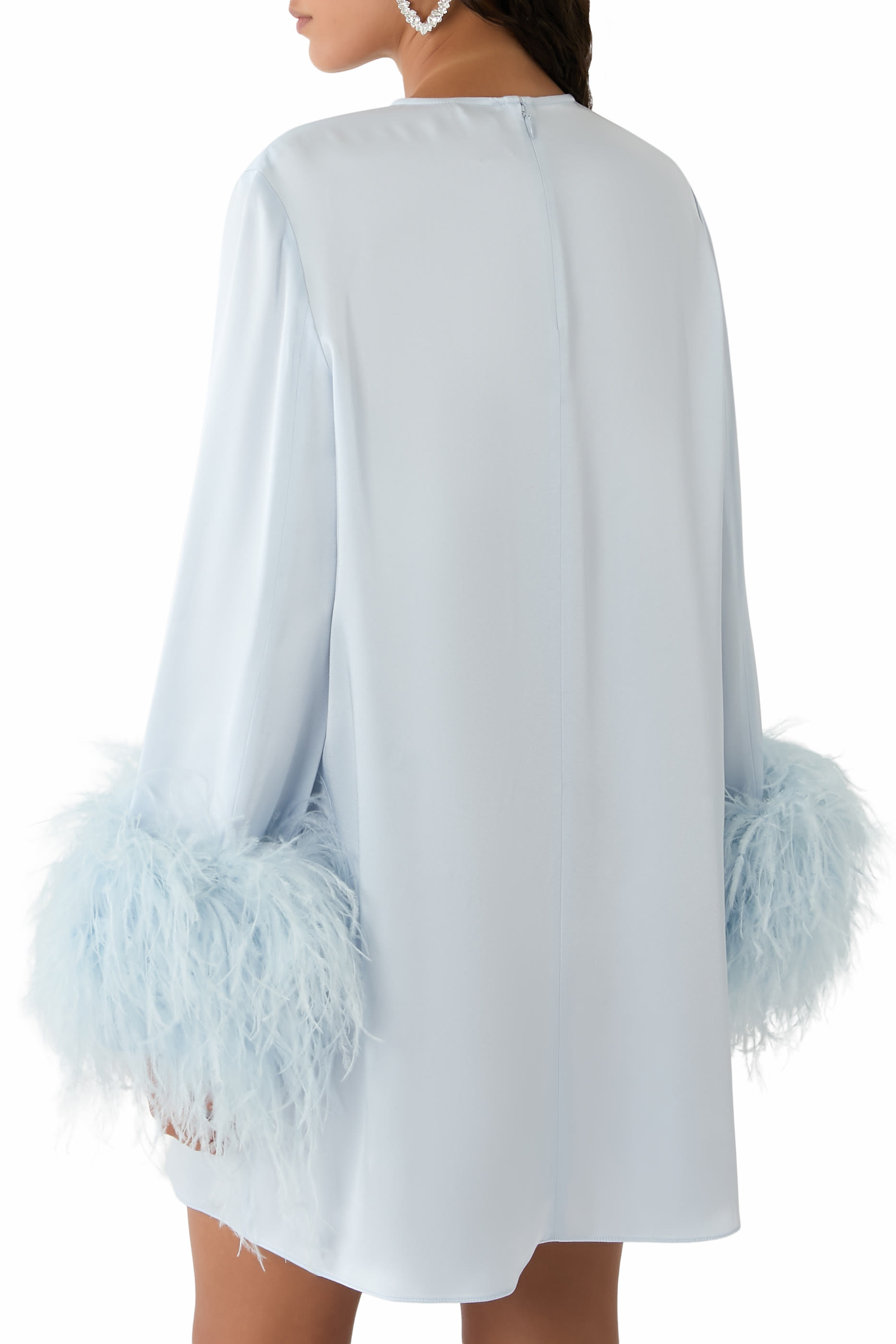 Satin Shift Dress With Feathers
