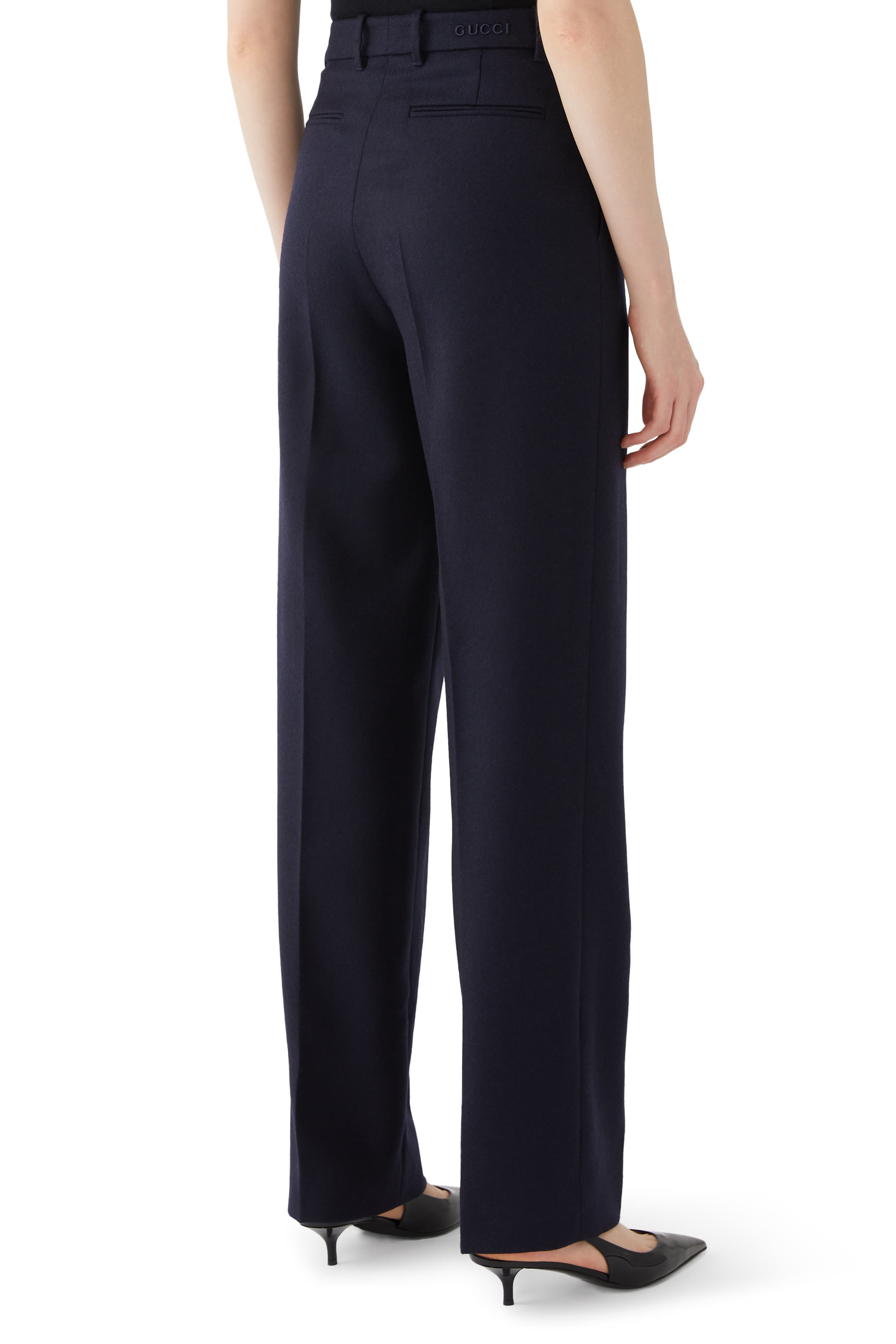 Relaxed Fit Embroidered Wool Pants
