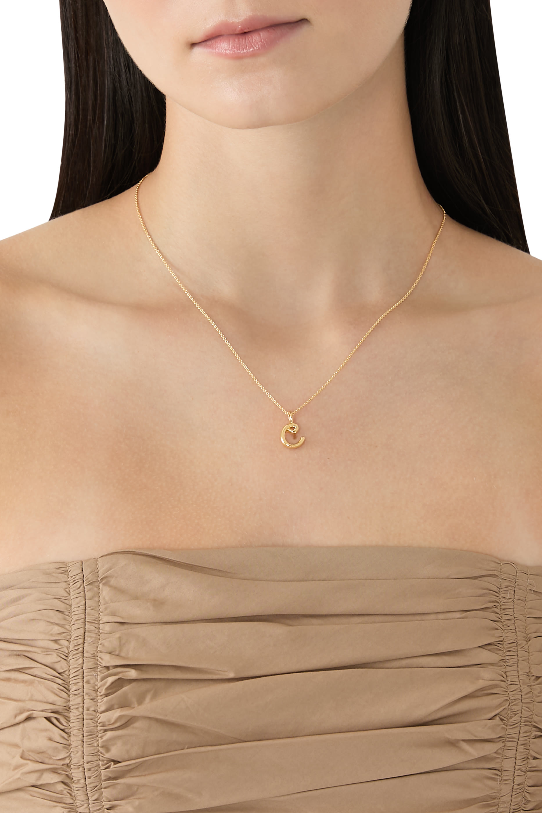Curly Molten Mini Initial Necklace - C , 18k Recycled Gold Vermeil on Recycled Sterling Silver