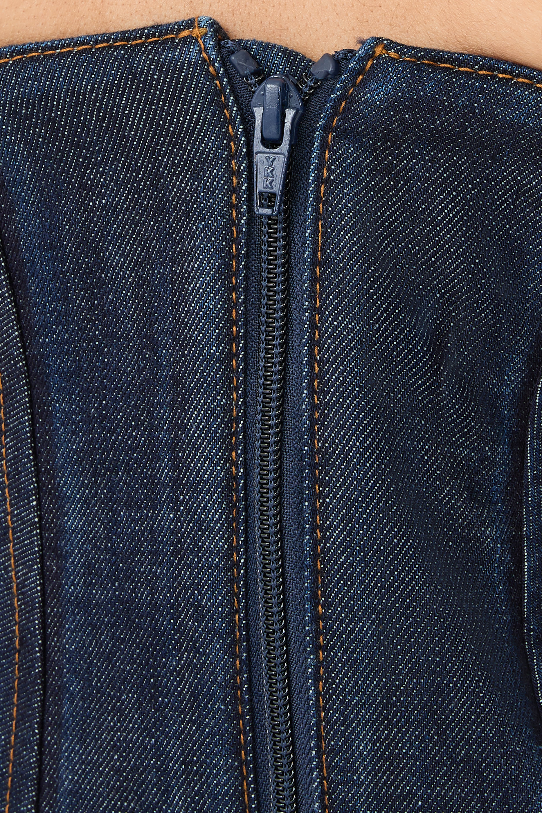 Draped Strapless Denim Corset