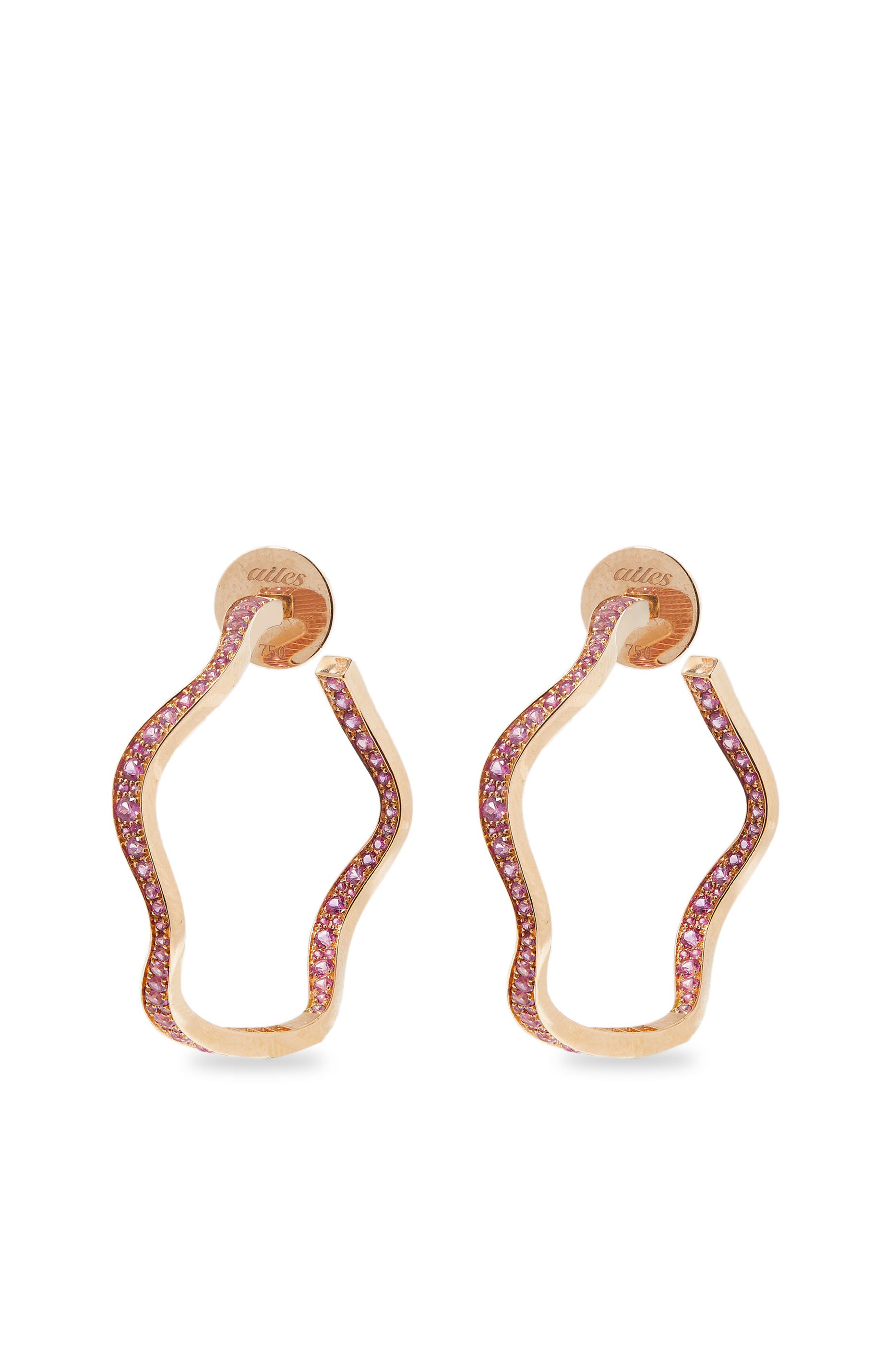 Wave Earrings, 18k Rose Gold & Pink Sapphires