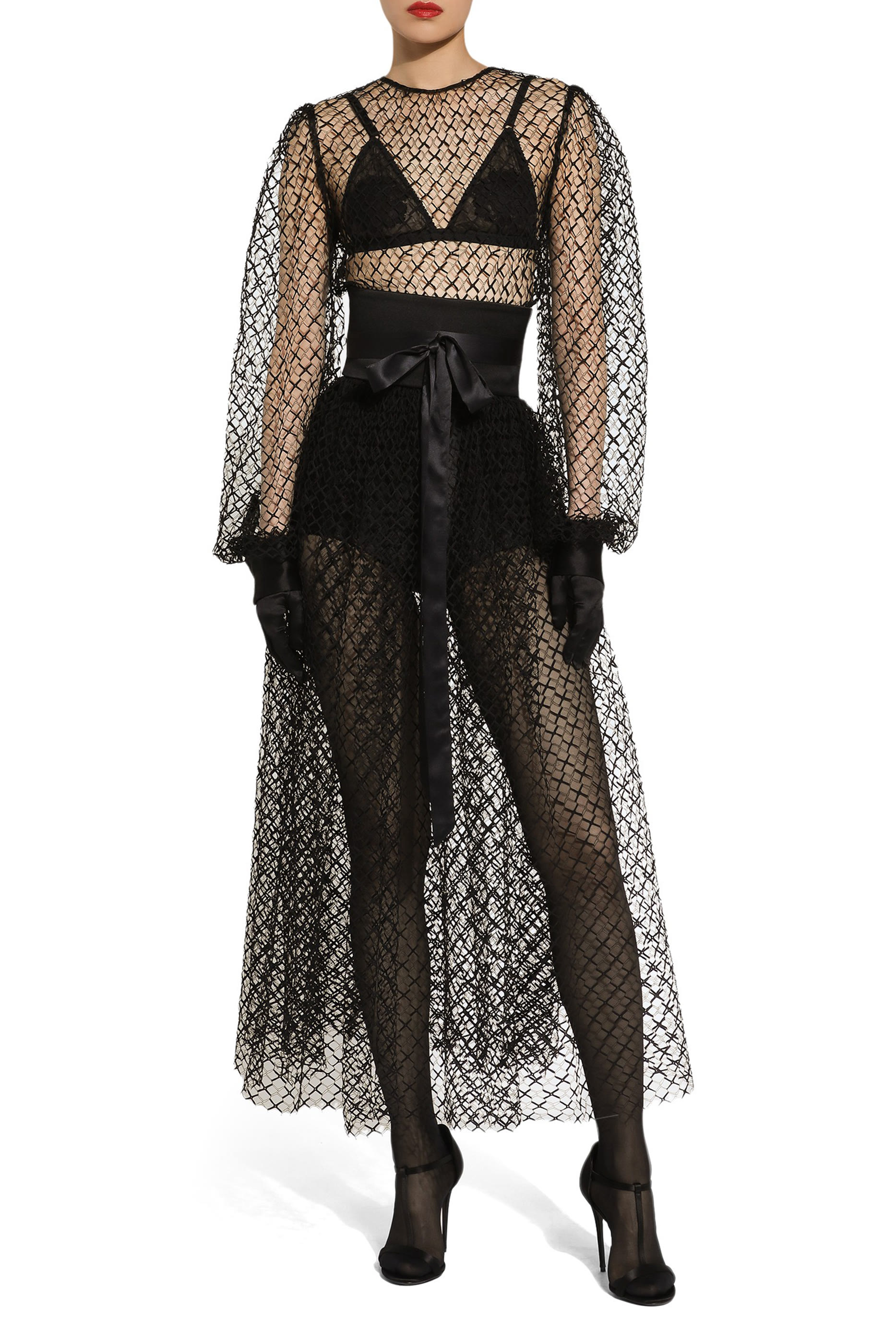 Calf-Length Mesh Dress