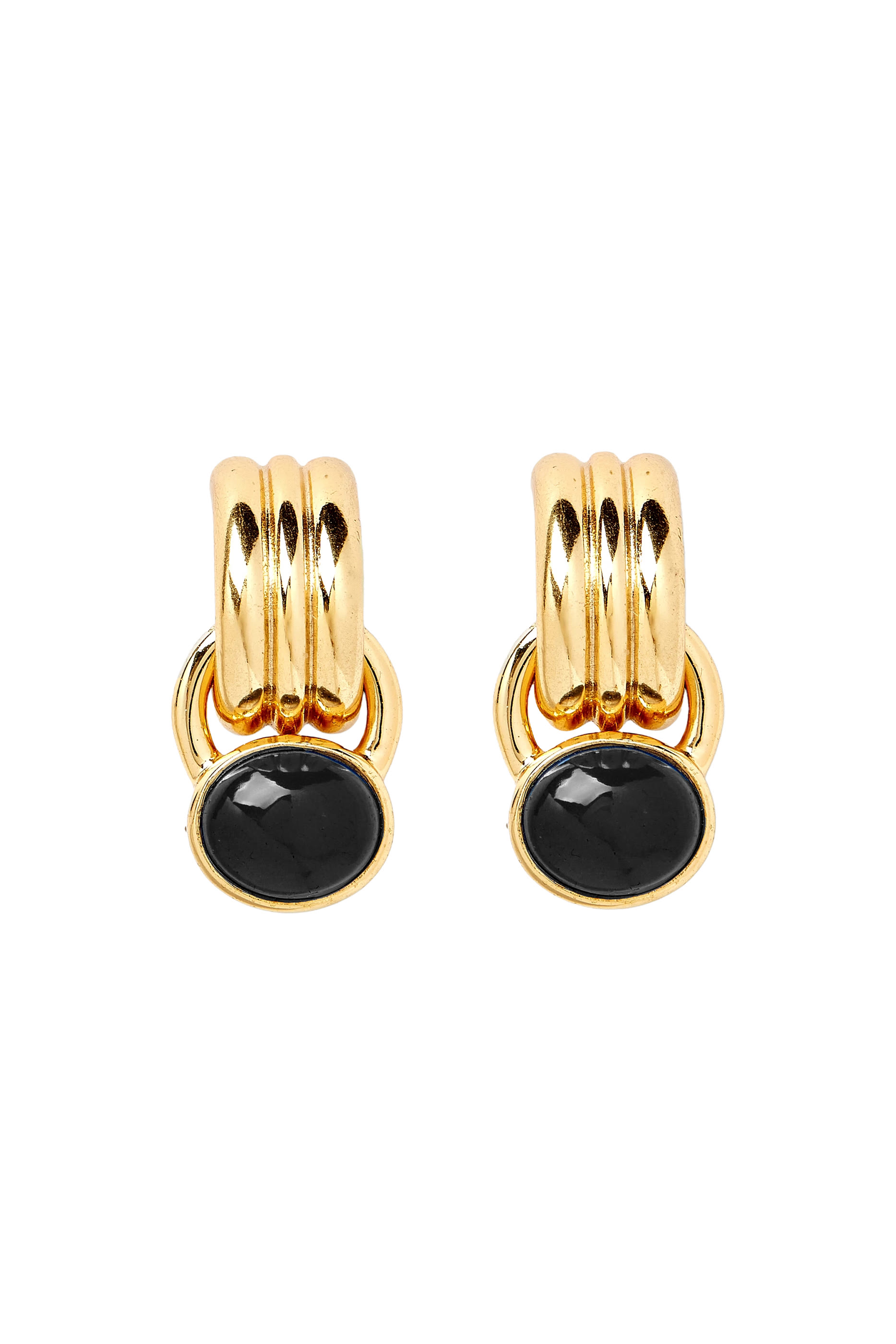 Pure Earrings, 22k Gold-Plated Brass & Black Onyx