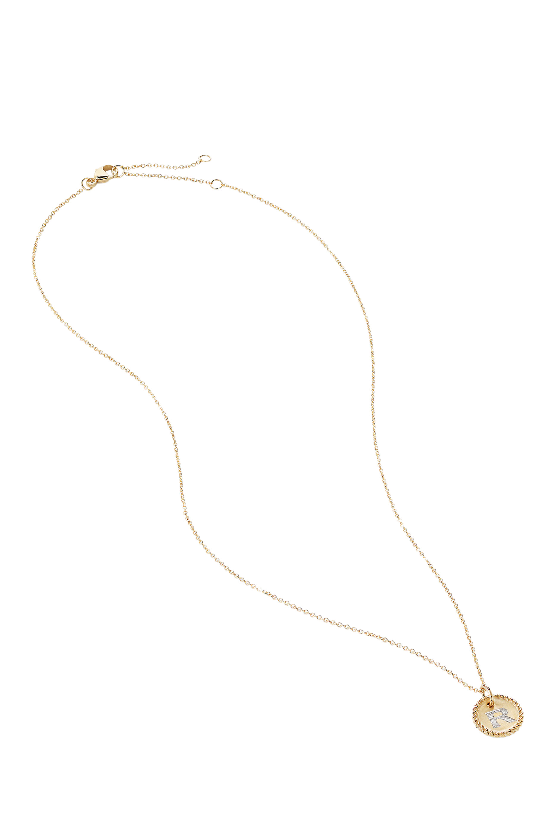 Initial R Cable Charm Necklace, 18k Yellow Gold & Diamonds