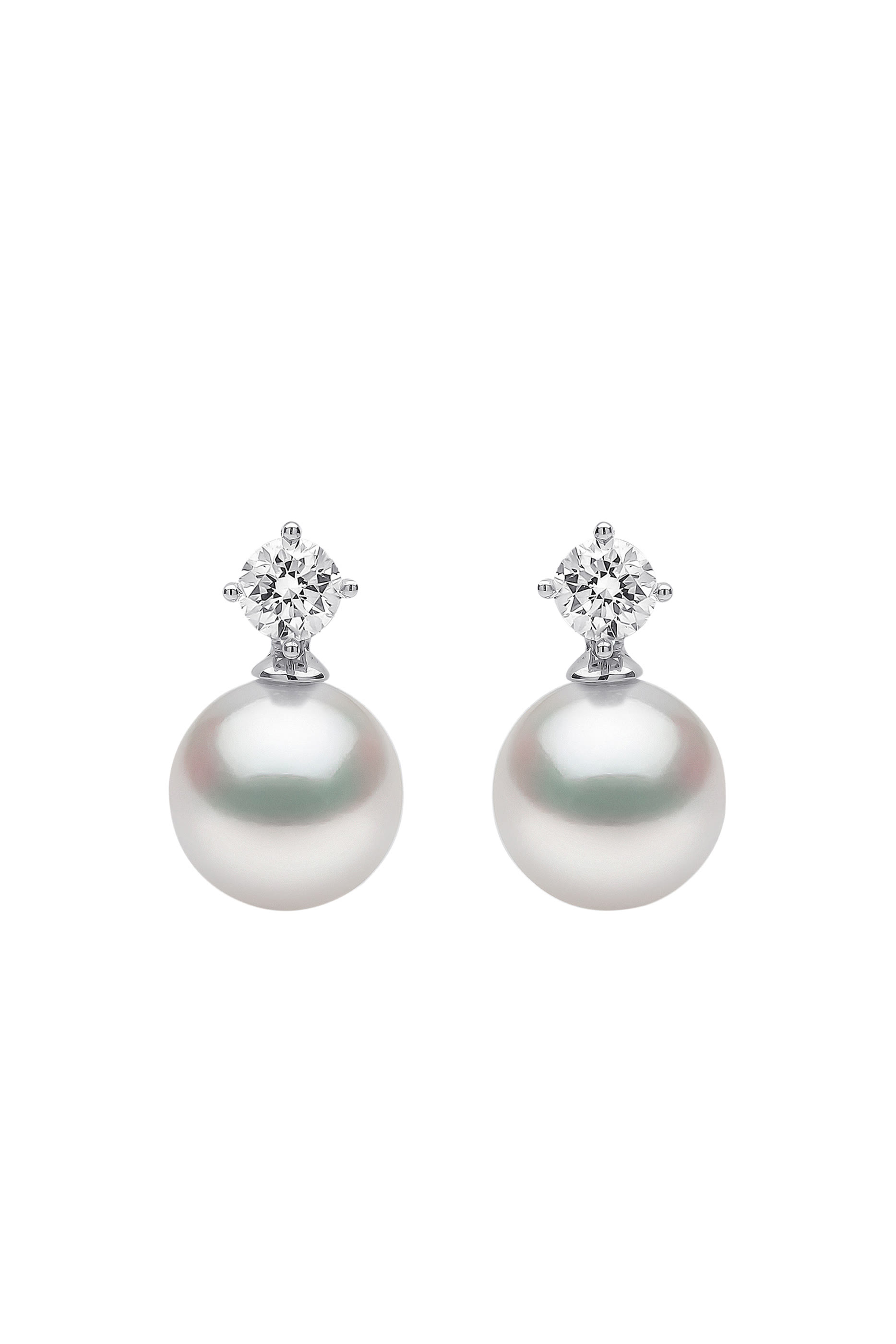 Classic Earrings, 18k White Gold, Diamond & 9mm Pearl