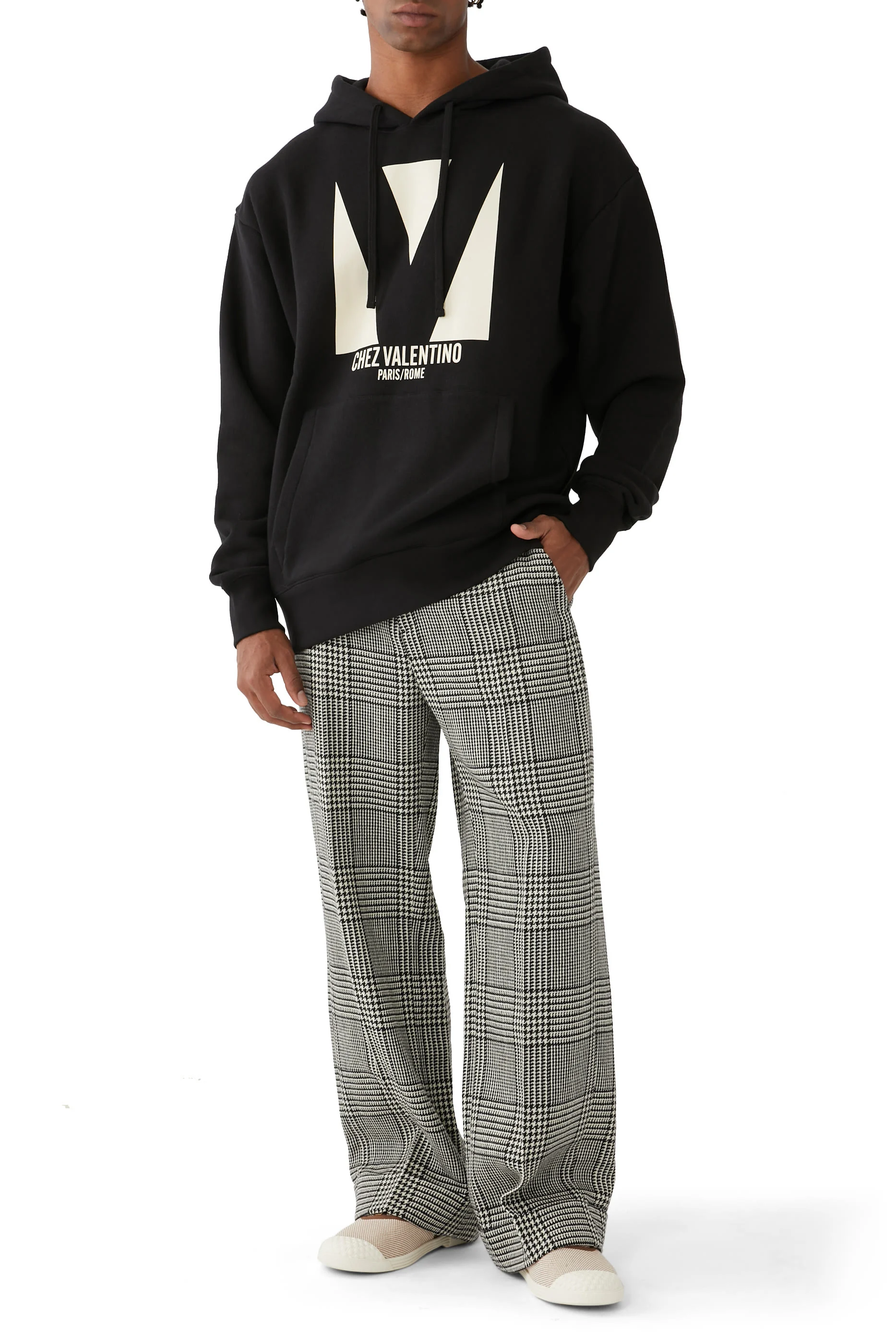 Chez Valentino Print Cotton Hooded Sweatshirt