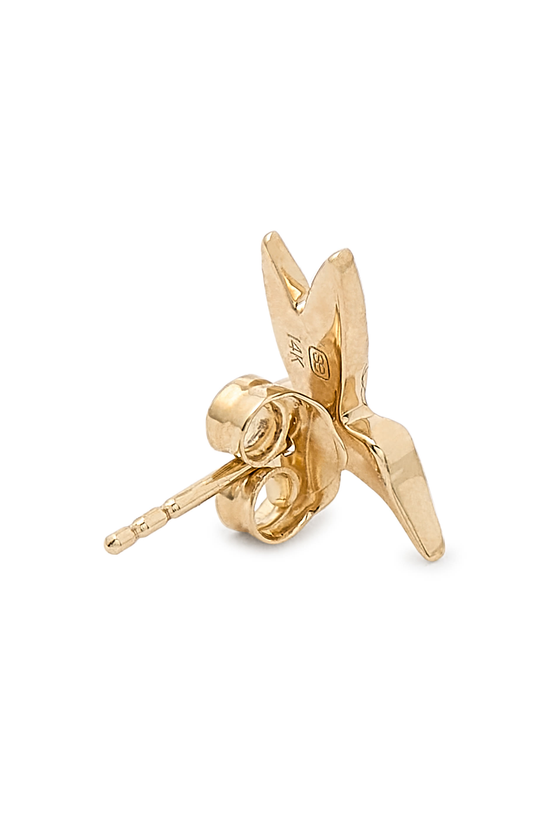Small Hummingbird Single Stud Earring, 14k Yellow Gold & Diamonds