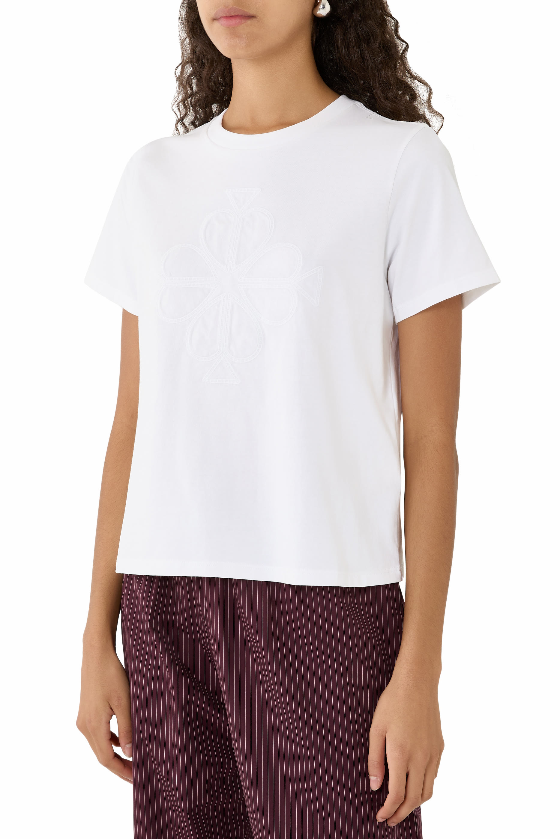 Embroidered Spade Flower Logo T-Shirt