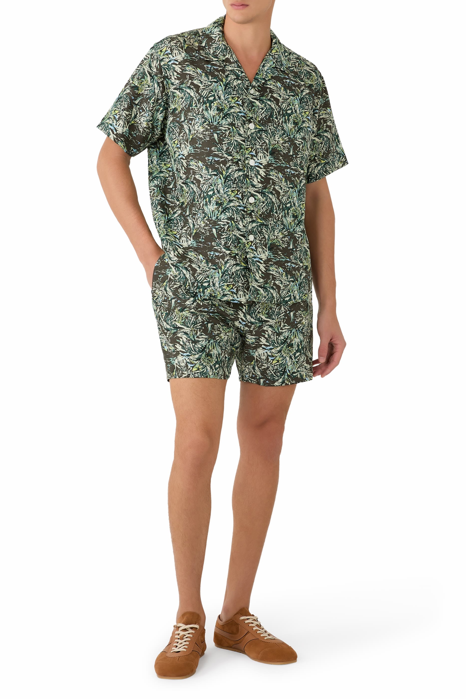 Printed Airy Silk Half-Sleeved Shirt 