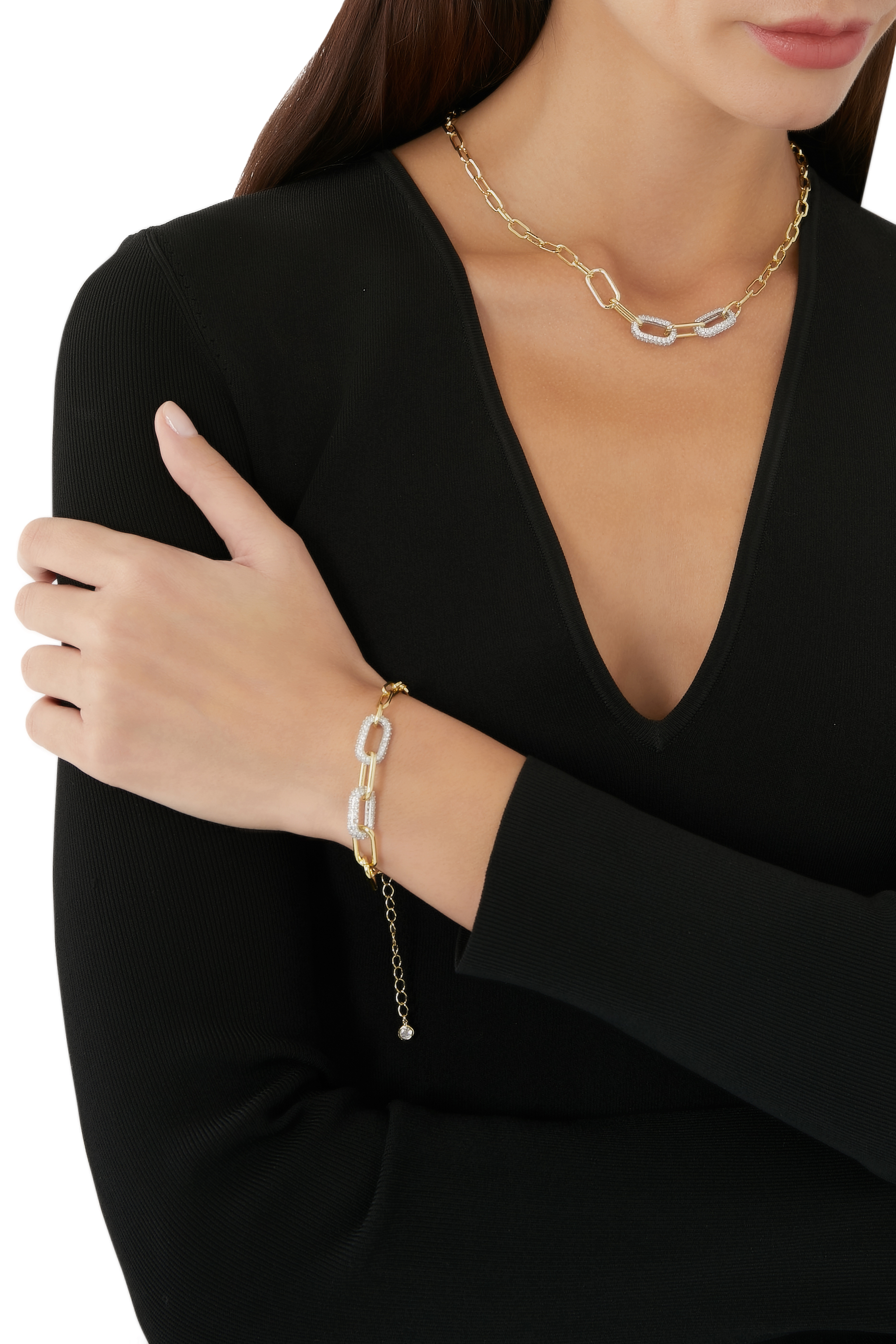Pav&eacute; Link Bracelet, 18k Gold & Rhodium Plated Brass