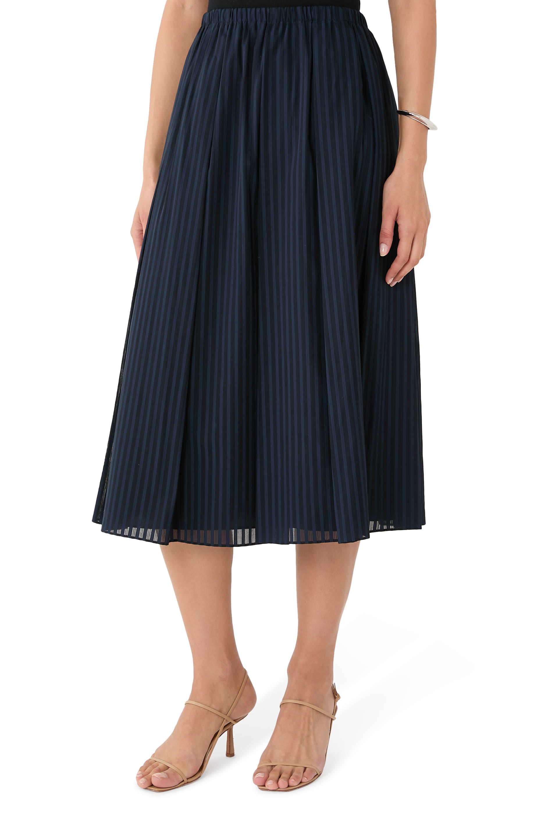 Pleated A-Line Skirt in Linear Cotton