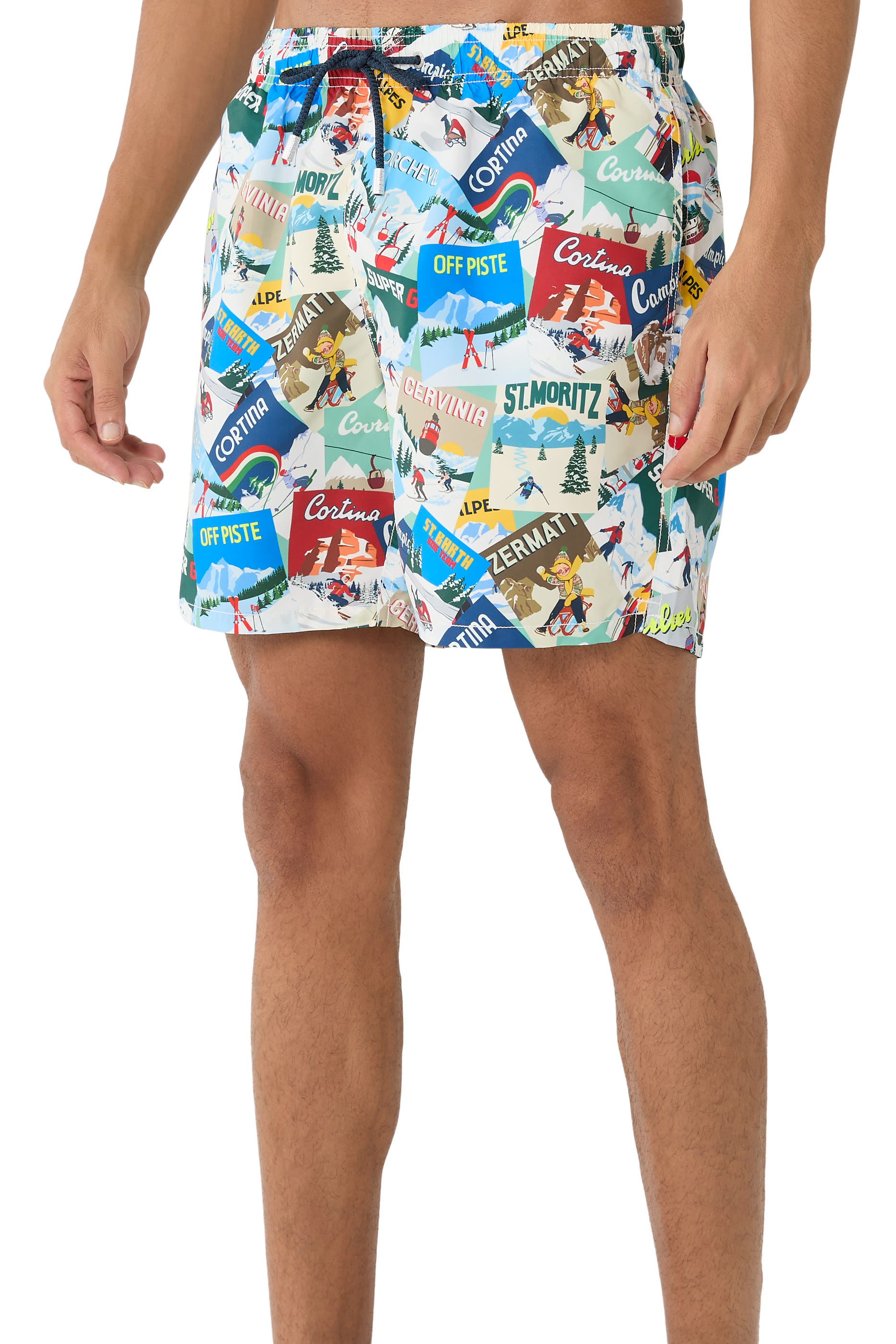 Mid-Length Gustavia Swim Shorts with Postcards Print 
