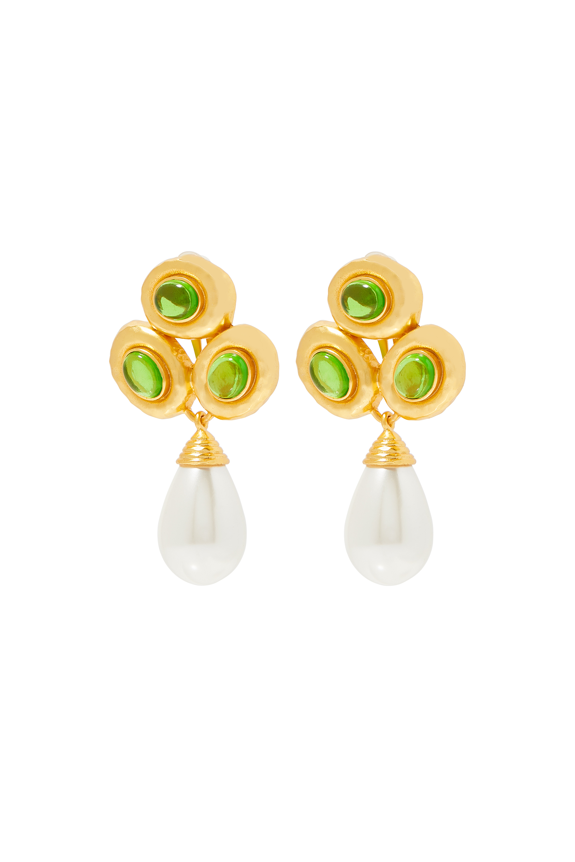 Ava Earrings, 24k Yellow Gold-Plated Brass with Green Turquoise & Pearl