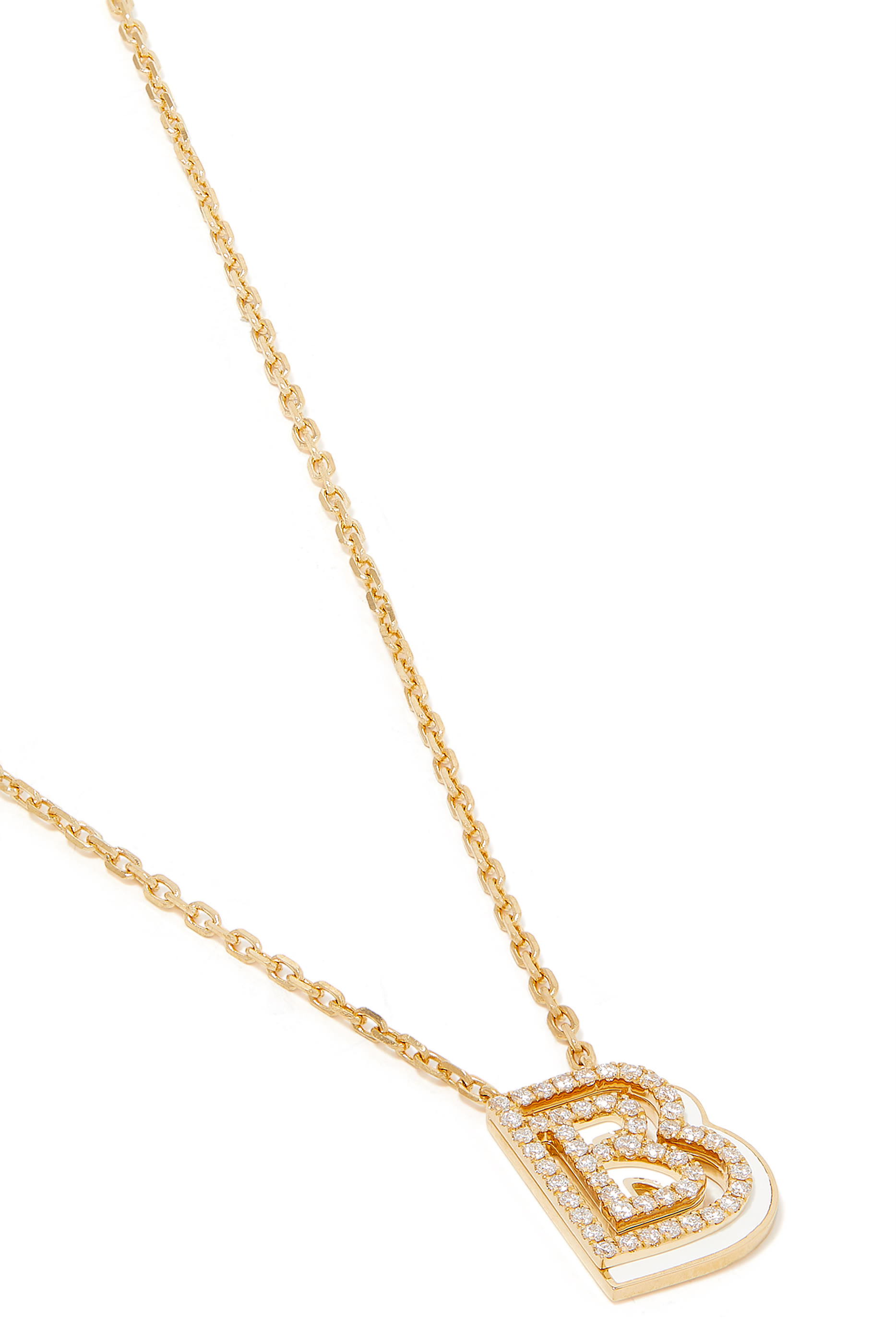 B Letter Pendant Necklace, 18k Gold & Diamond