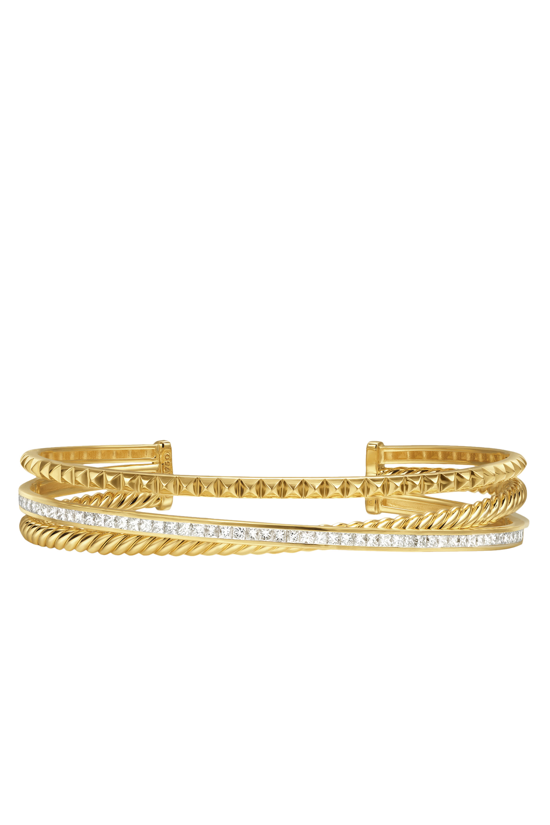 Crossover Trio Three Row Cuff Bracelet,  18K Yellow Gold & Diamonds